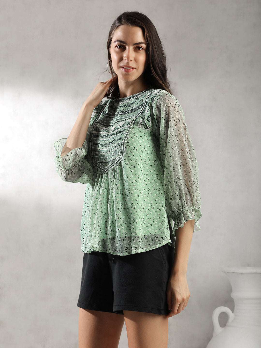 Women Mint Green Embroidered Top