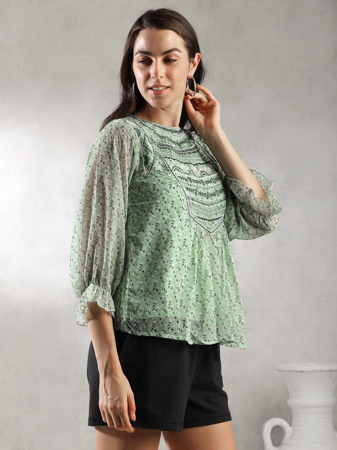 Women Mint Green Embroidered Top