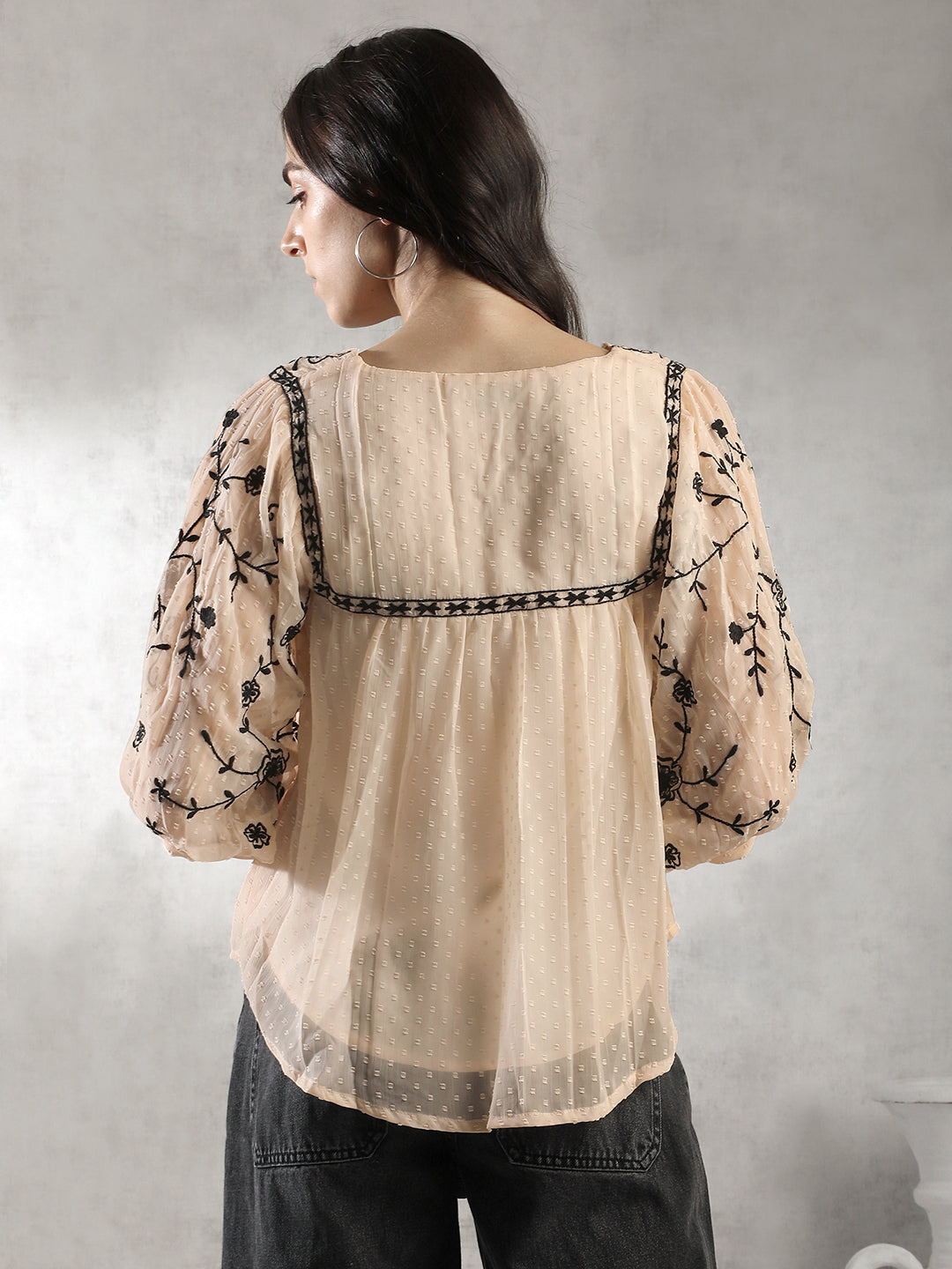 Women Peach Embroidered Top