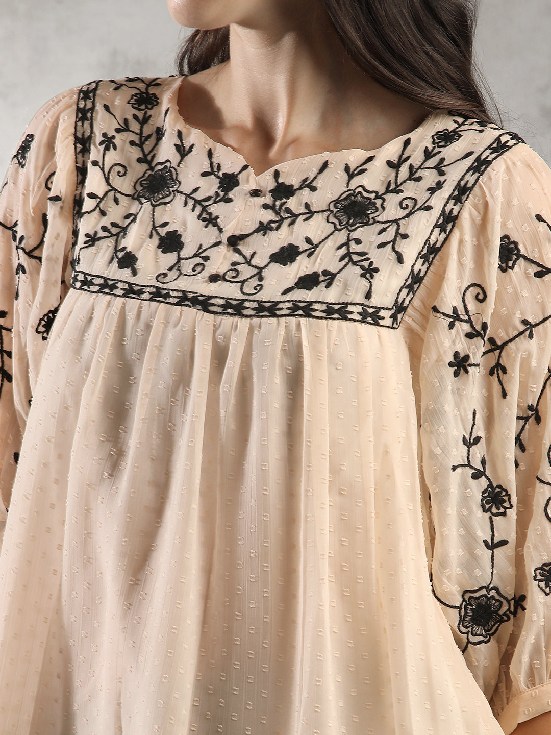 Women Peach Embroidered Top