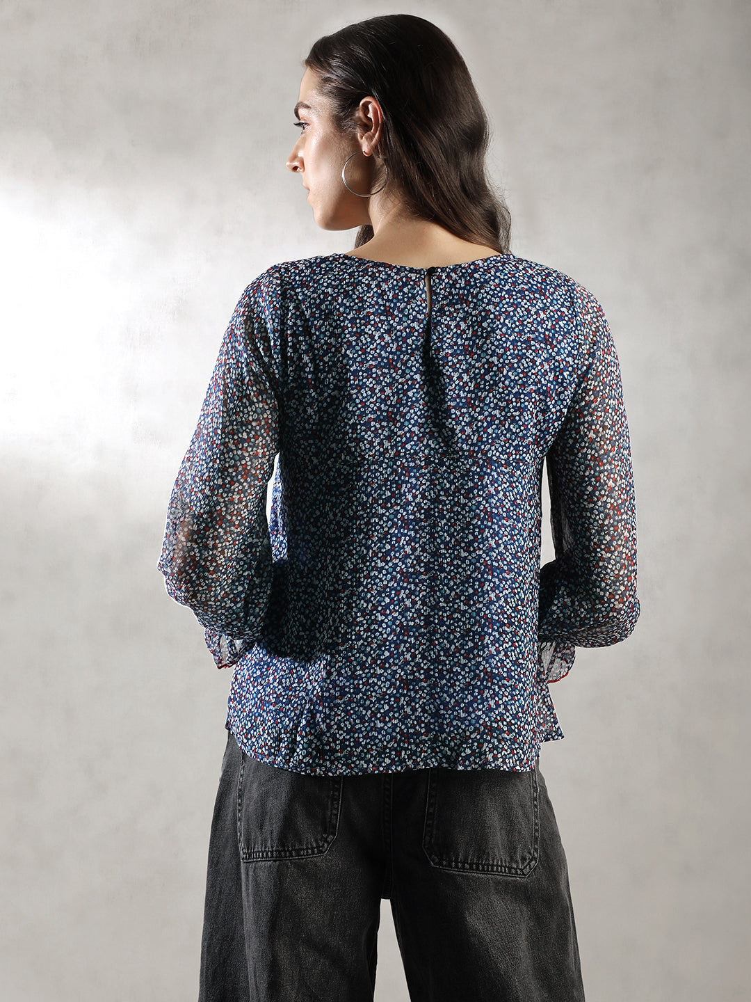 Women Blue Floral Print Top