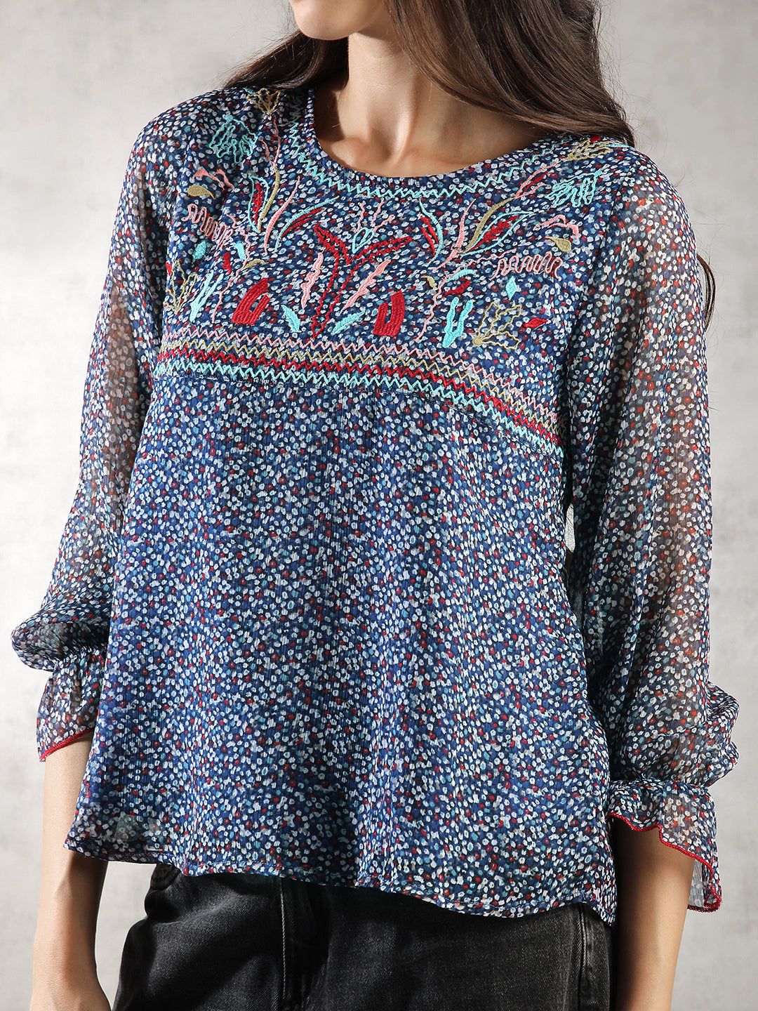 Women Blue Floral Print Top