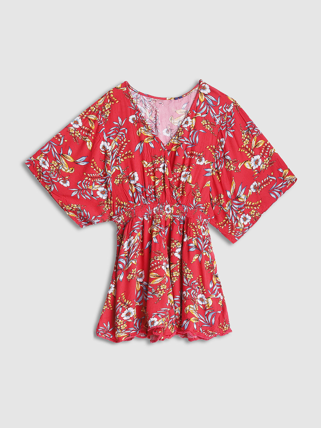 Women Red Tropical Print Romper