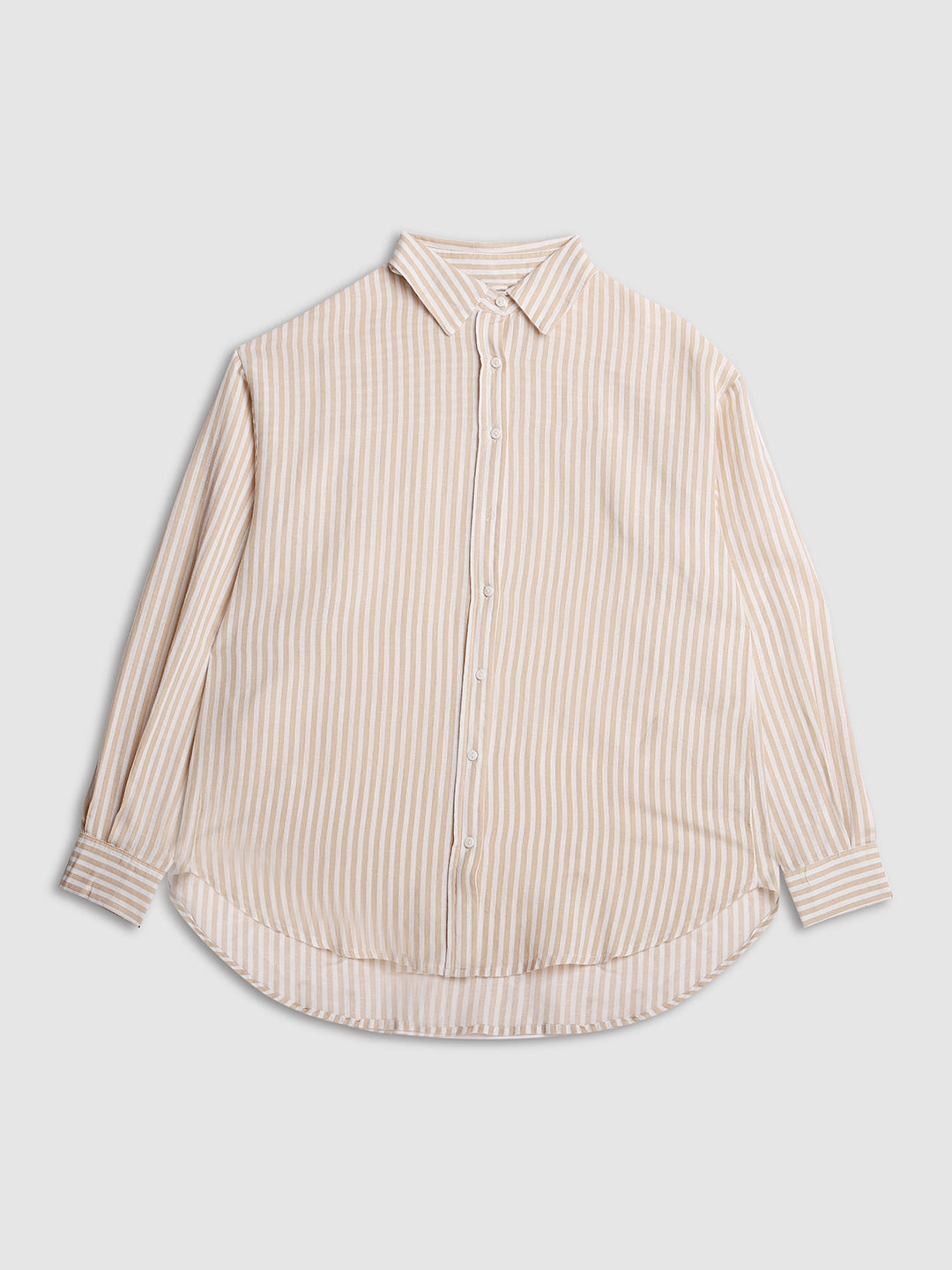 Women Khaki Stripes Comfort Fit Shirt