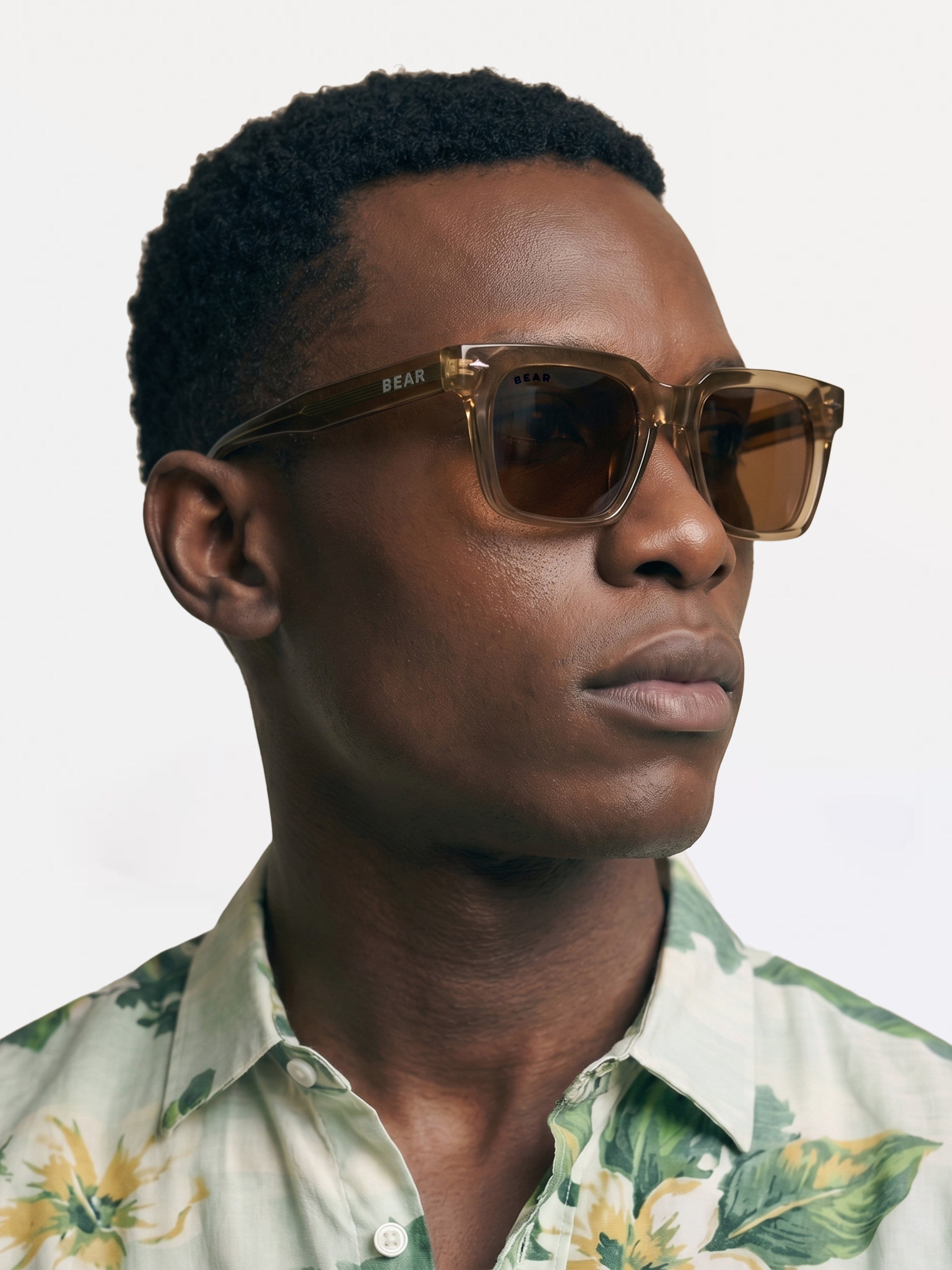 Men Smoke Brown Transparent Square Sunglasses with Brown Gradient Lenses