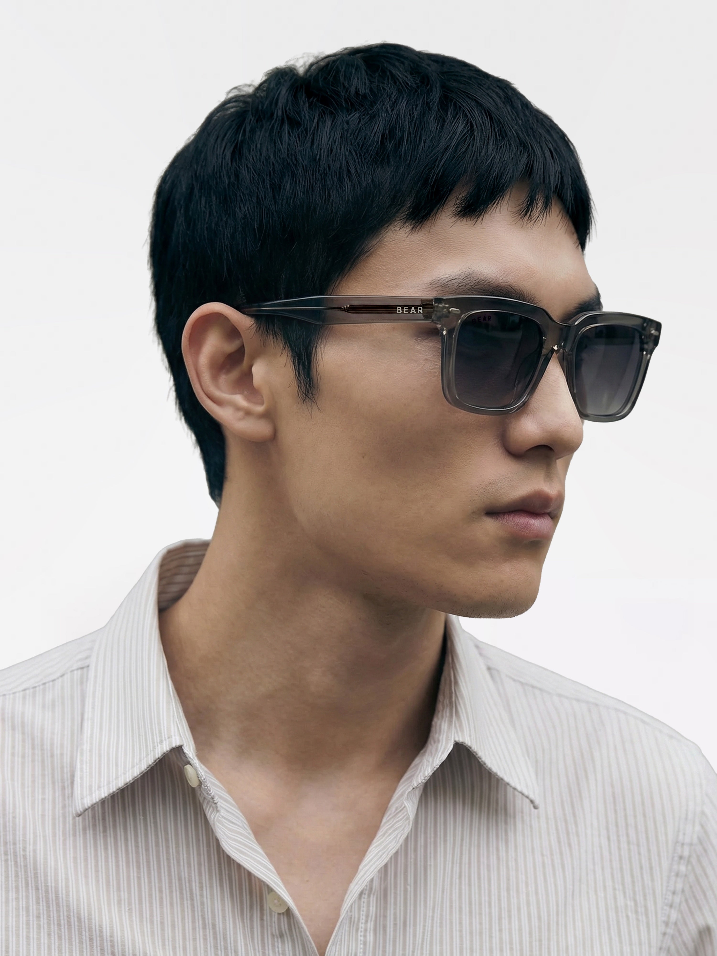 Men Smoke Grey Transparent Square Sunglasses with Grey Gradient Lenses