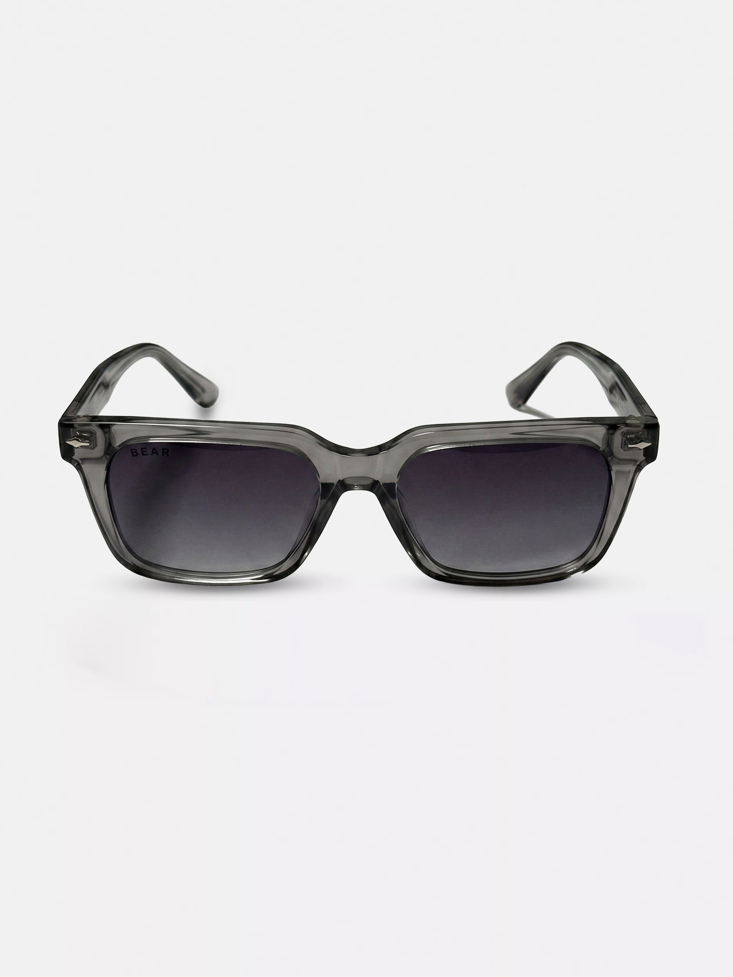 Men Smoke Grey Transparent Square Sunglasses with Grey Gradient Lenses
