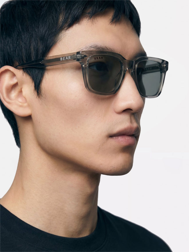 Men Smoke Olive Transparent Square Sunglasses with Olive Gradient Lenses
