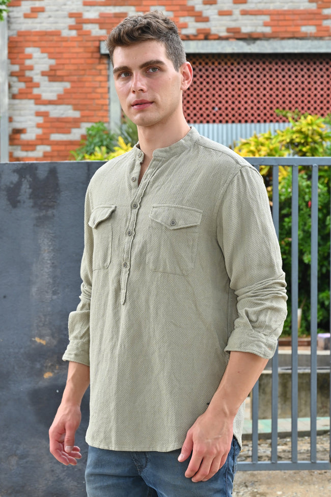 Men Joshua Textured Kurta Pocketed Shirt Pista