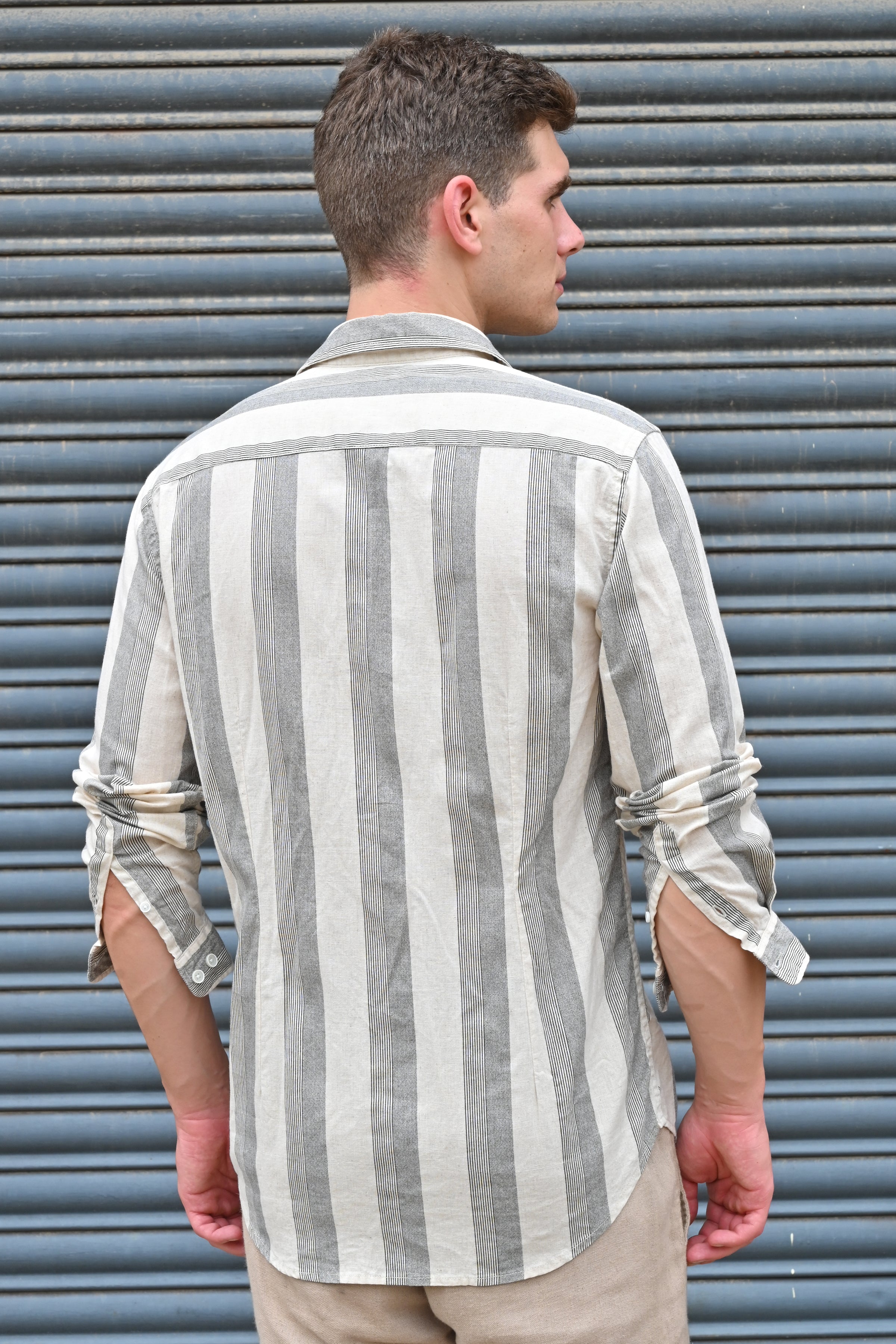 Men Tommy Linen Striped Shirt Black