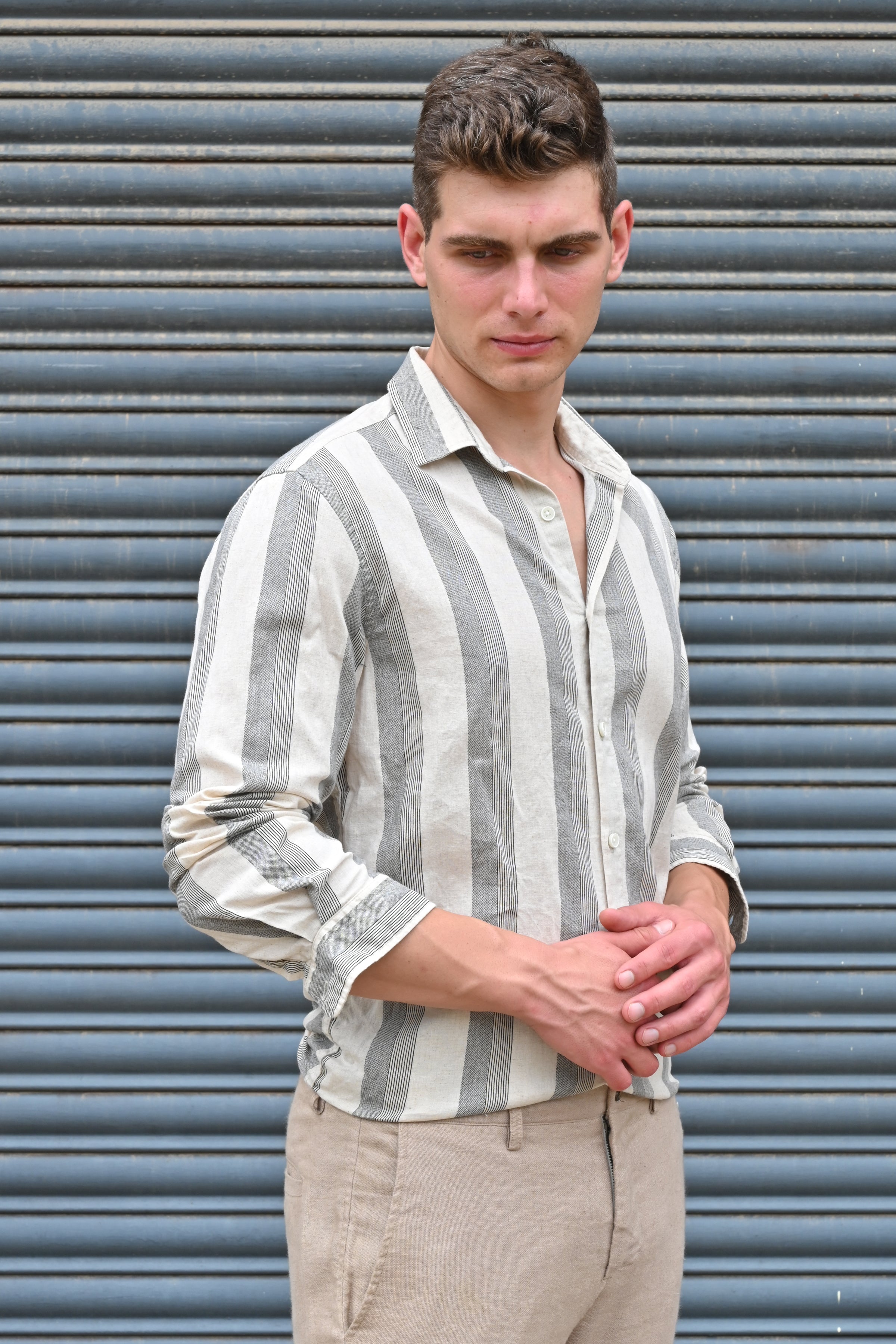 Men Tommy Linen Striped Shirt Black