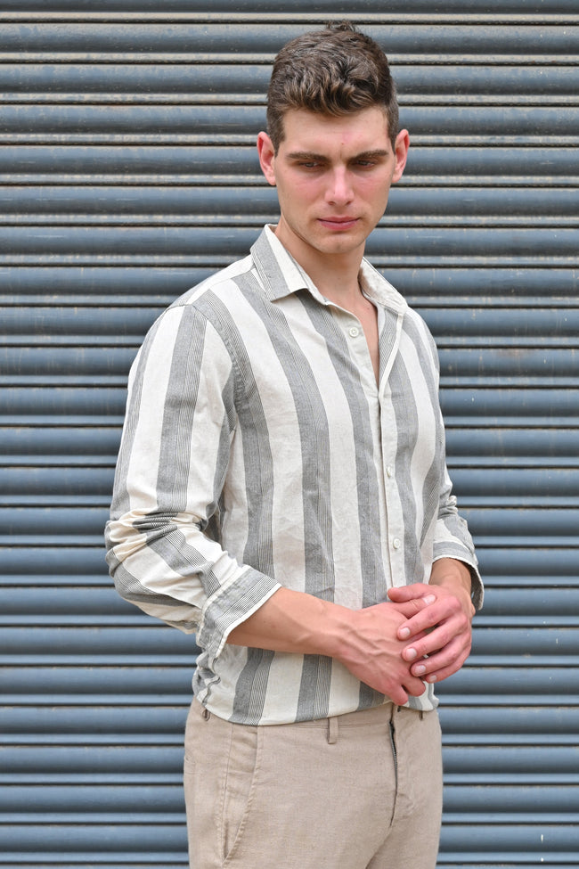 Men Tommy Linen Striped Shirt Black