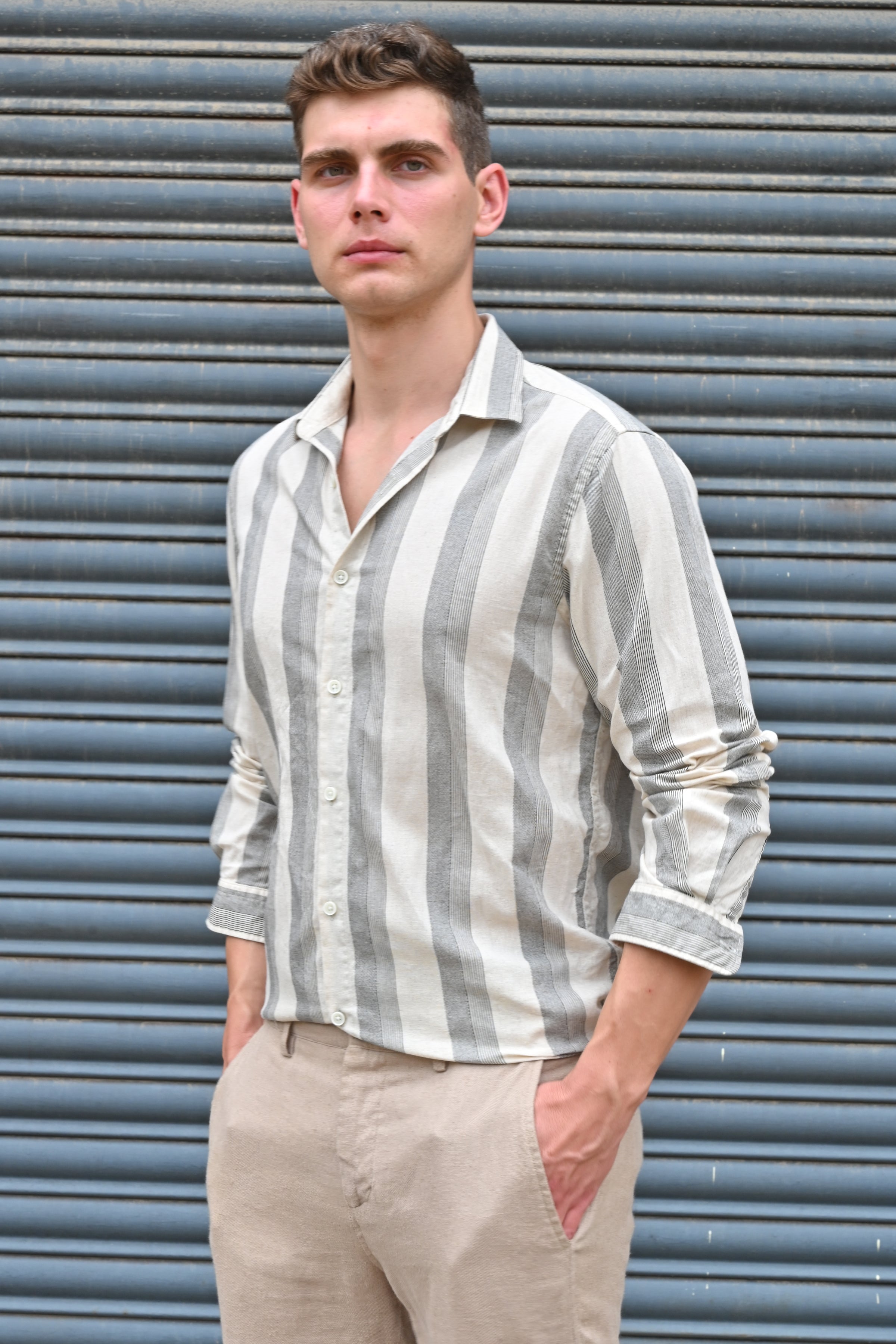 Men Tommy Linen Striped Shirt Black