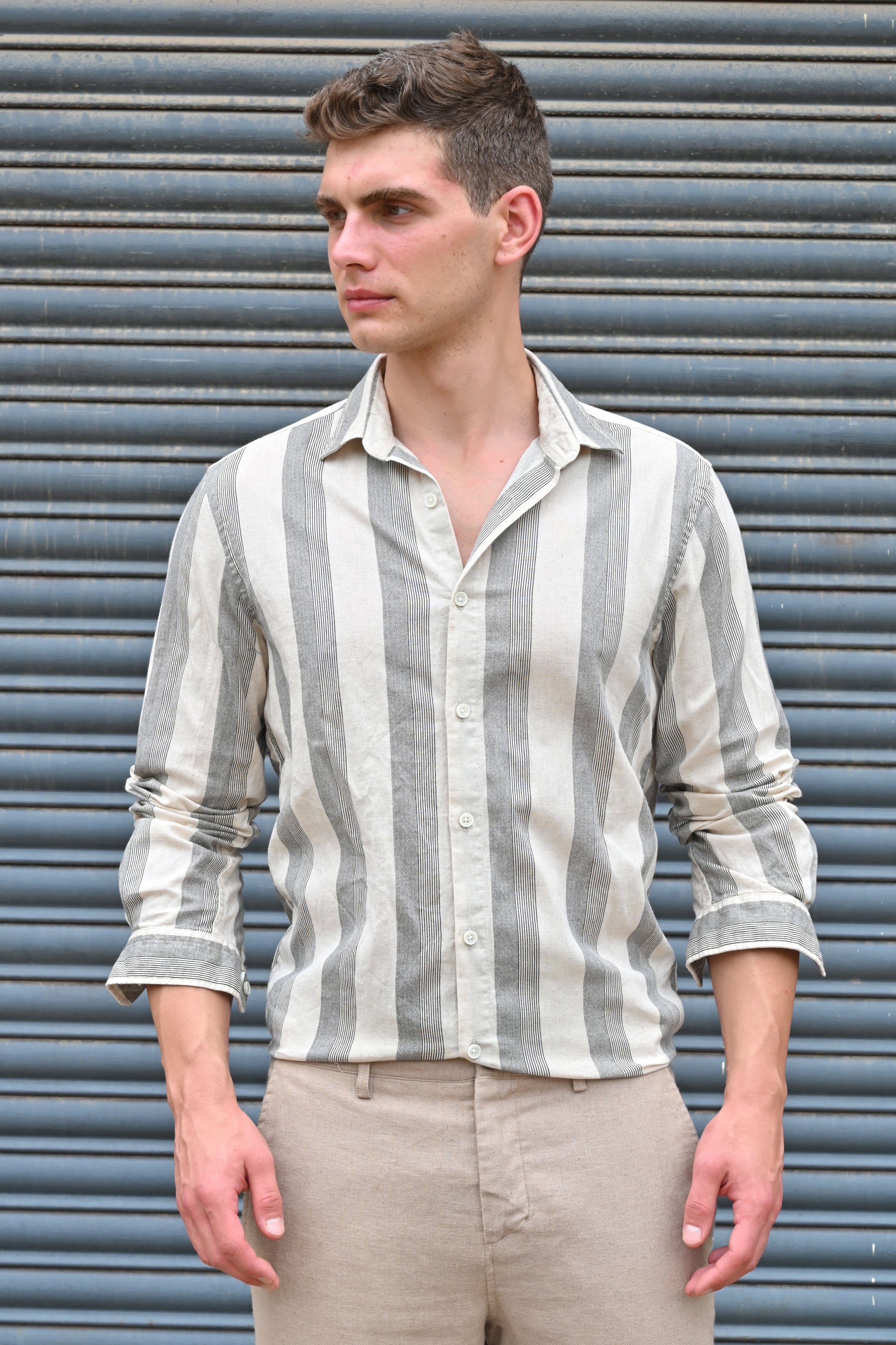 Men Tommy Linen Striped Shirt Black