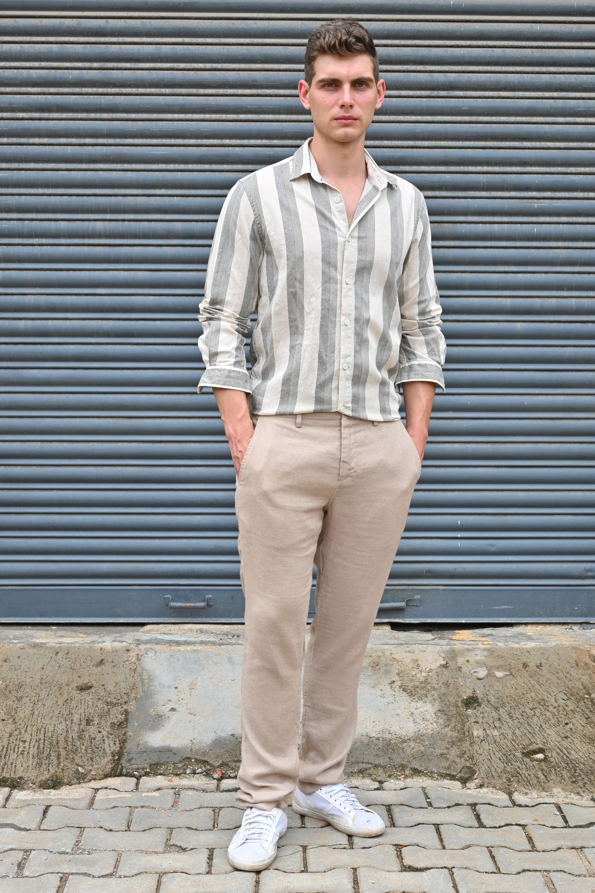 Men Tommy Linen Striped Shirt Black