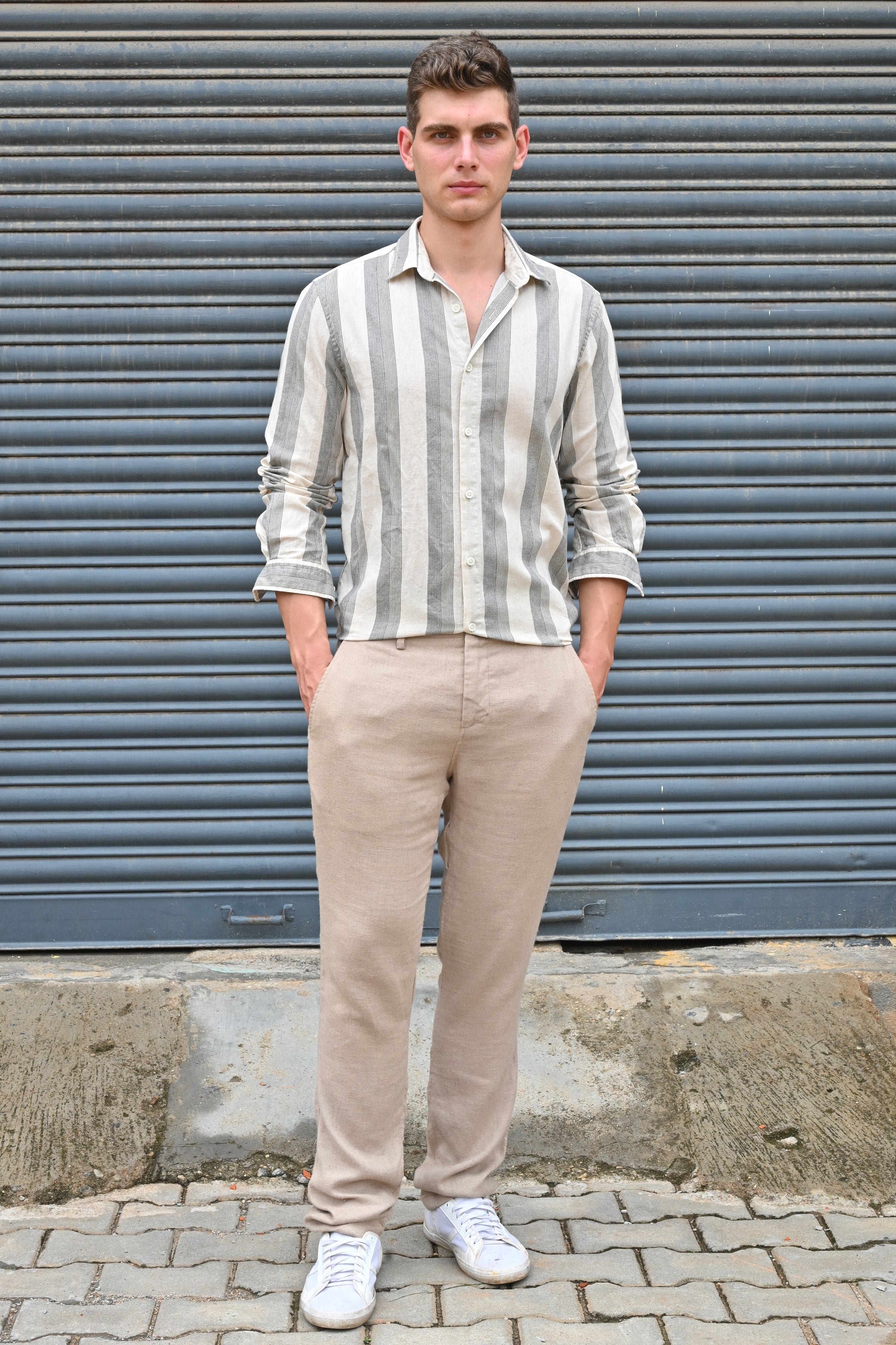 Men Tommy Linen Striped Shirt Black