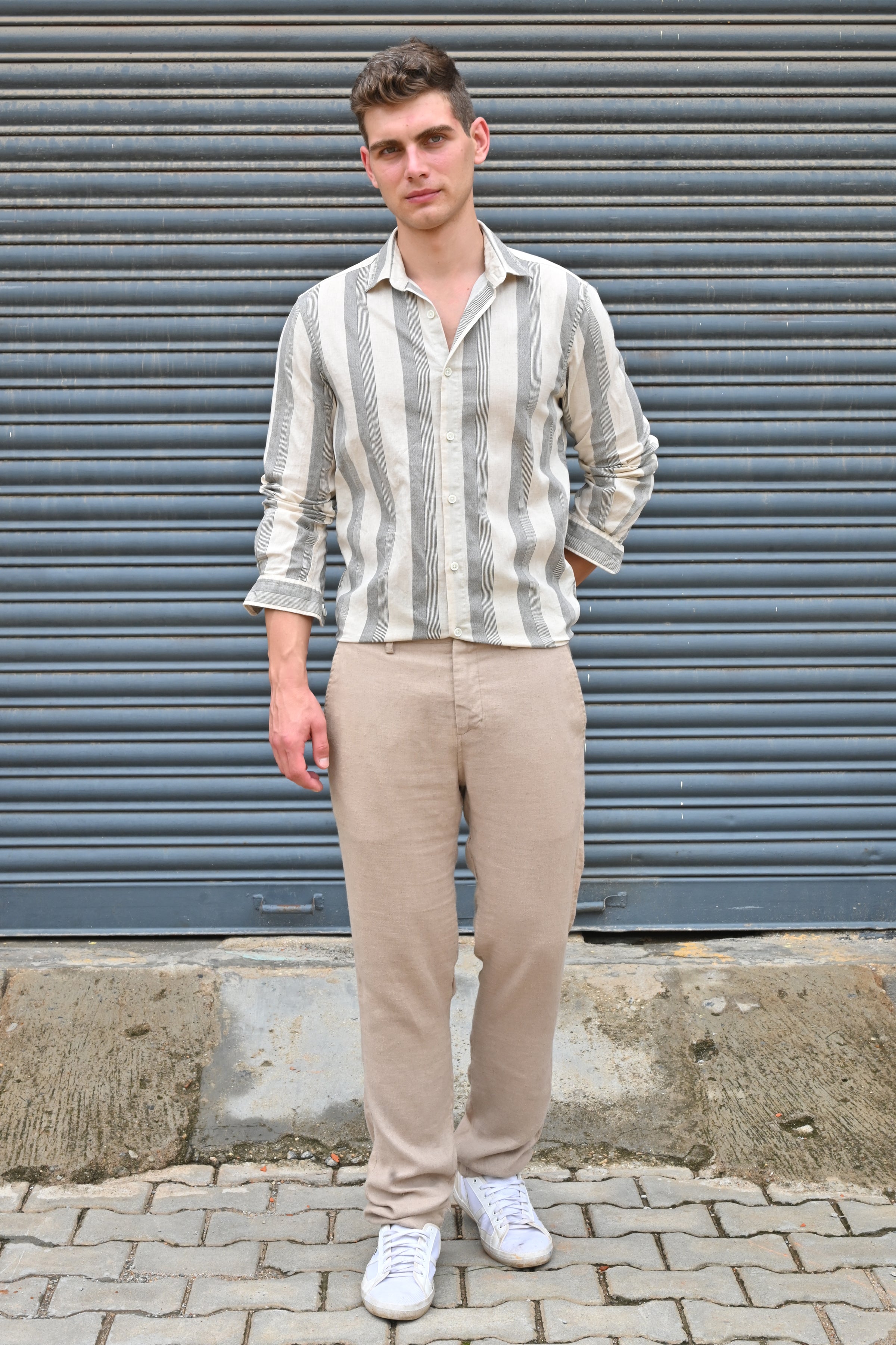 Men Tommy Linen Striped Shirt Black