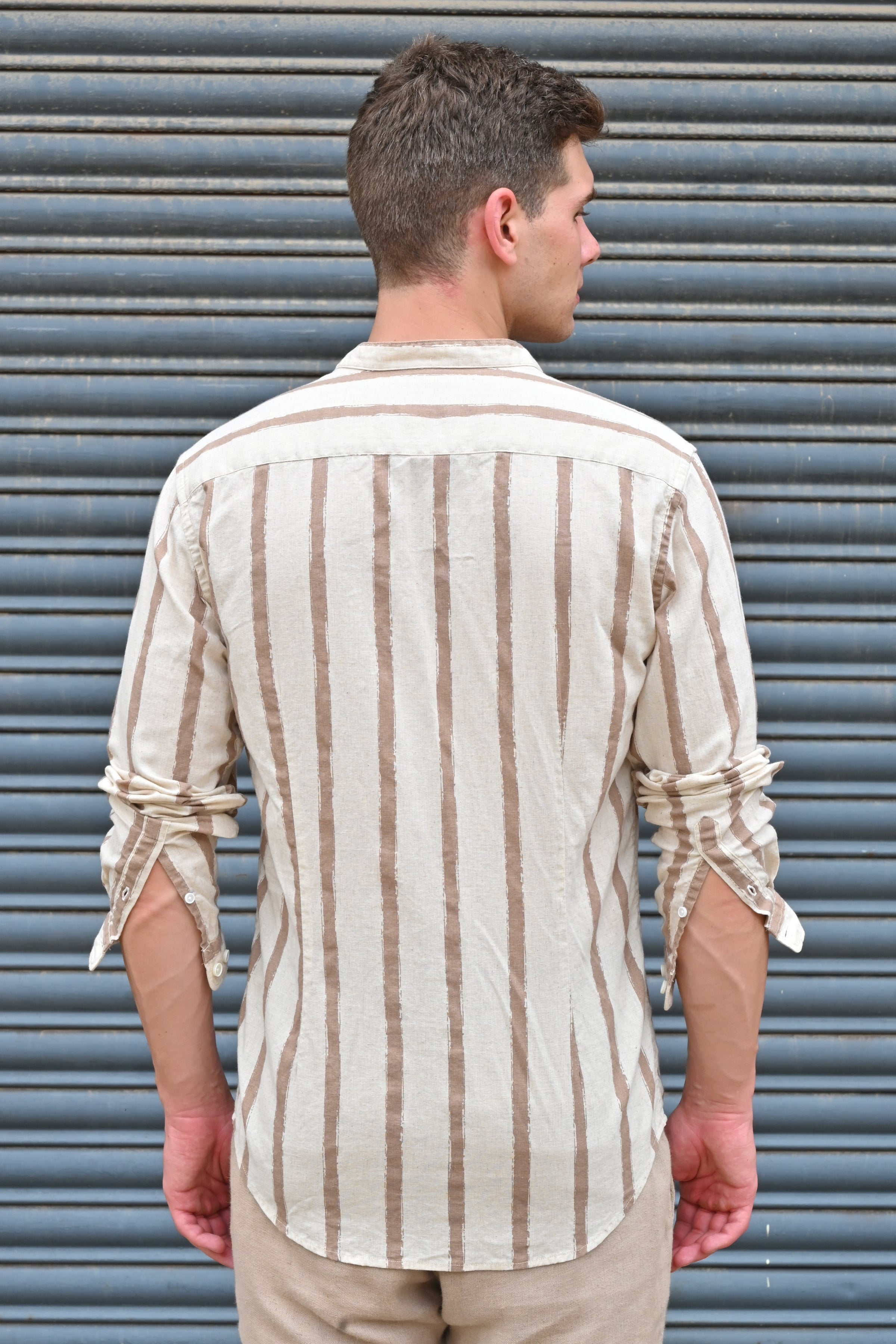 Men Billie Mao Collar Shirt Brown