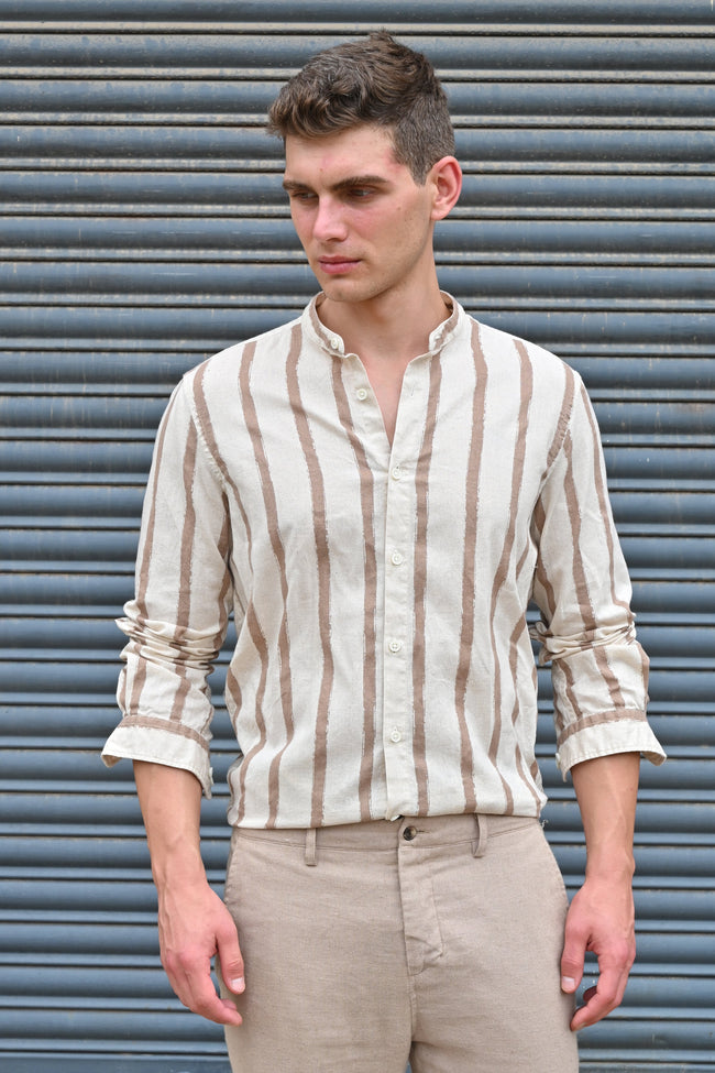 Men Billie Mao Collar Shirt Brown