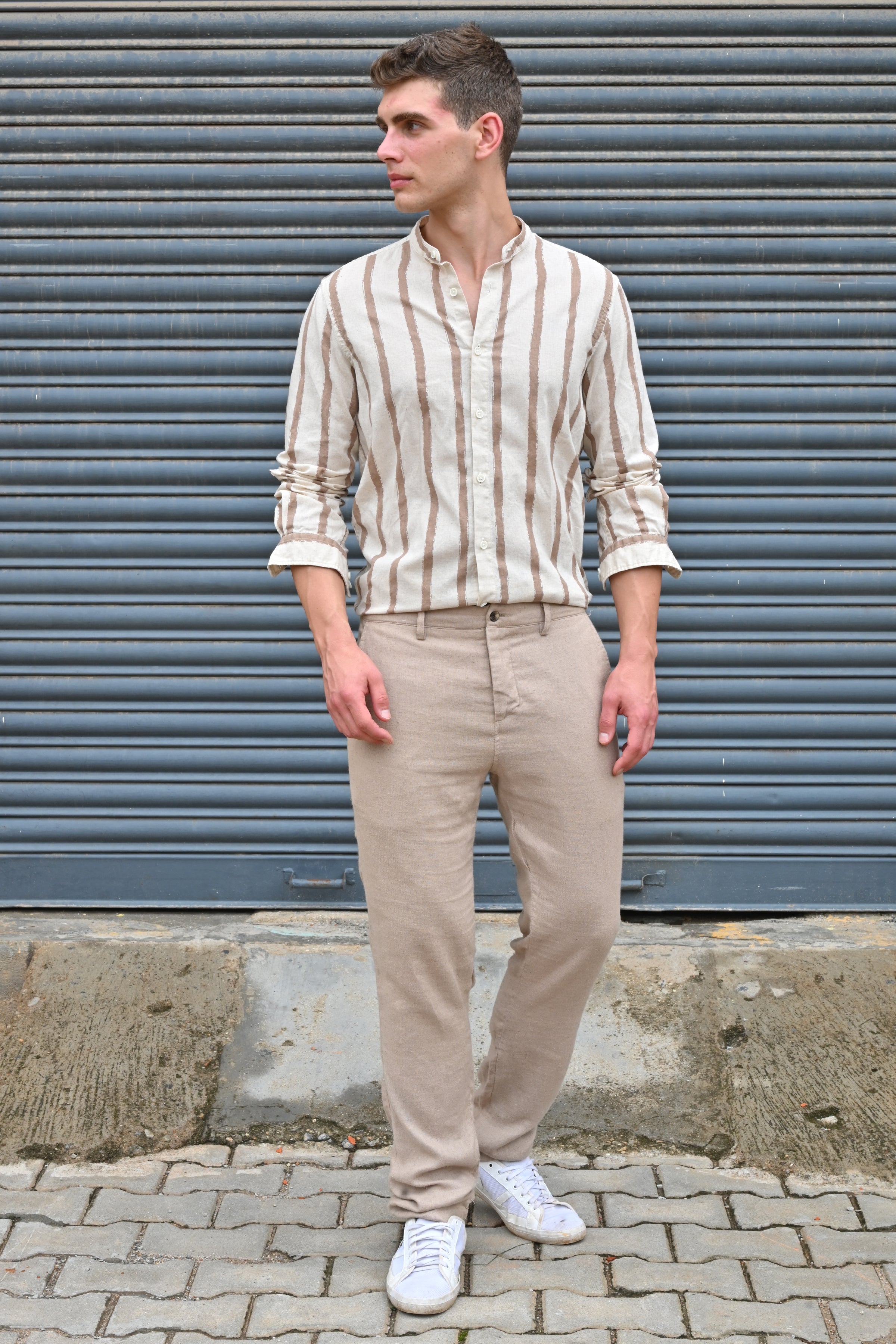 Men Billie Mao Collar Shirt Brown