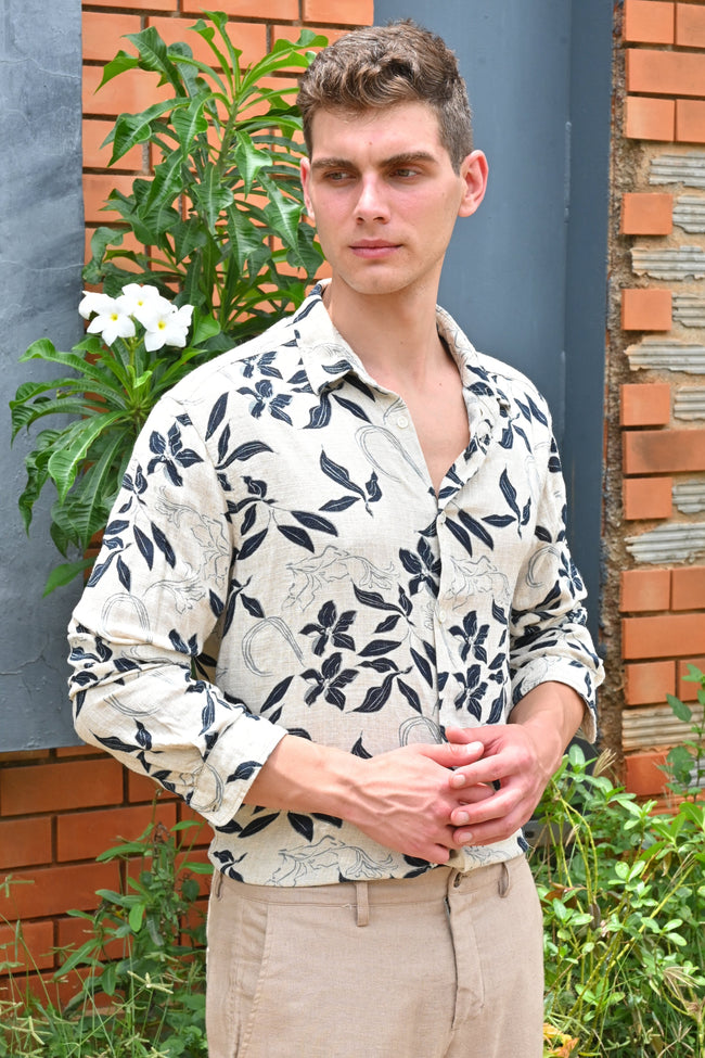 Men Viscose Linen Printed Shirt