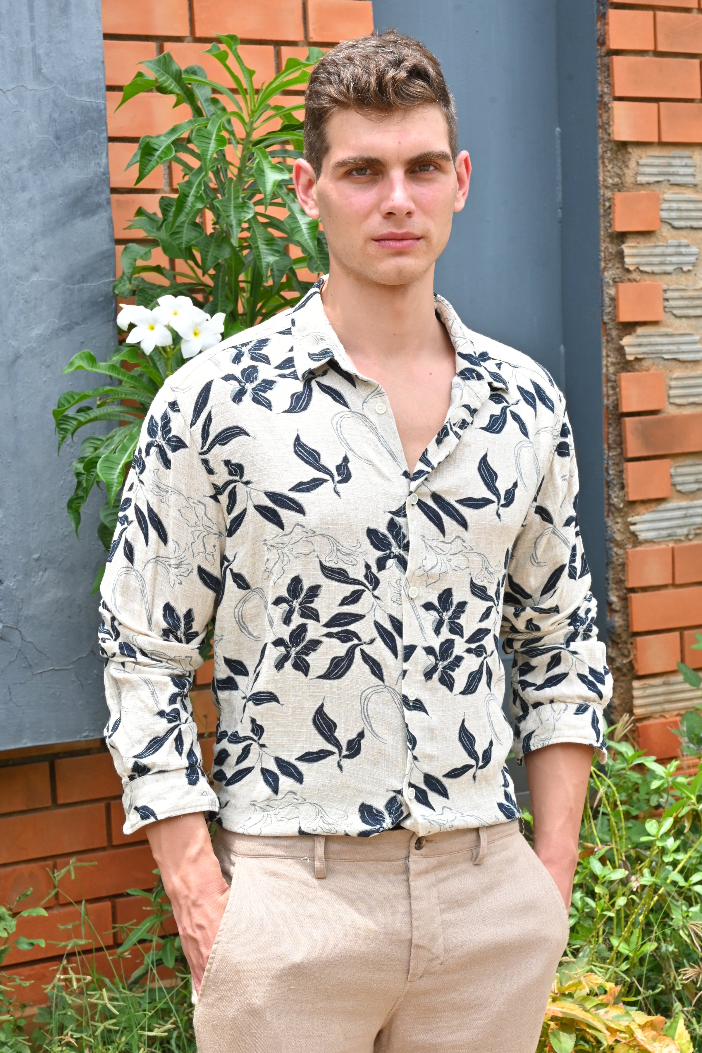 Men Viscose Linen Printed Shirt