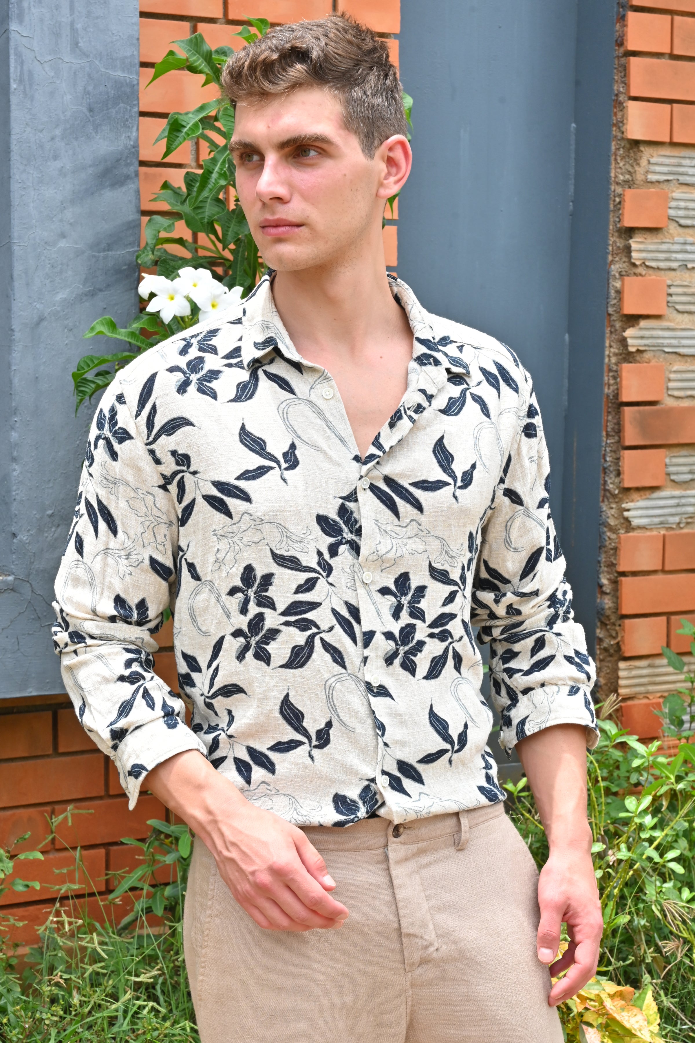 Men Viscose Linen Printed Shirt