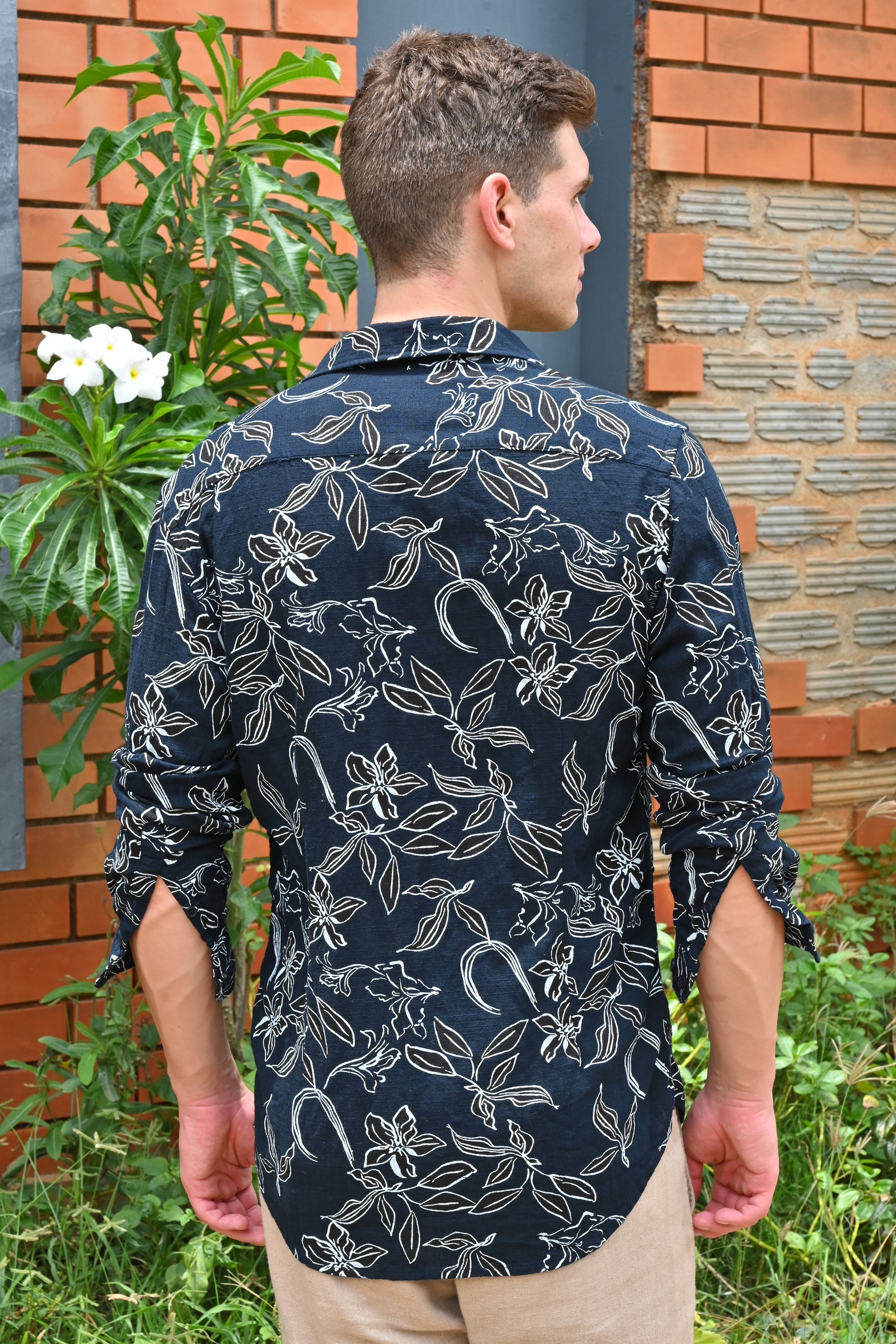 Men Cador Linen Printed Shirt Navy