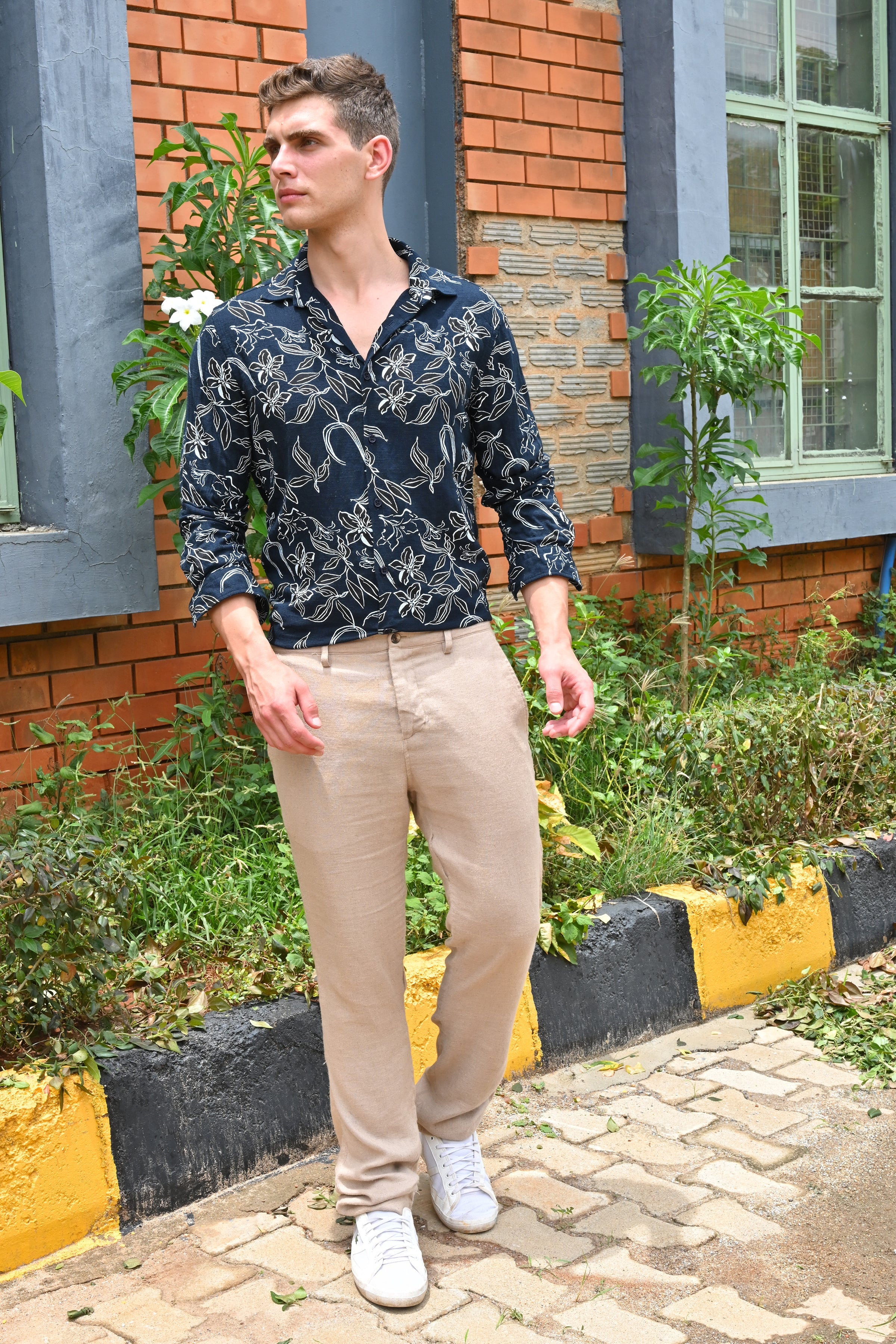 Men Cador Linen Printed Shirt Navy