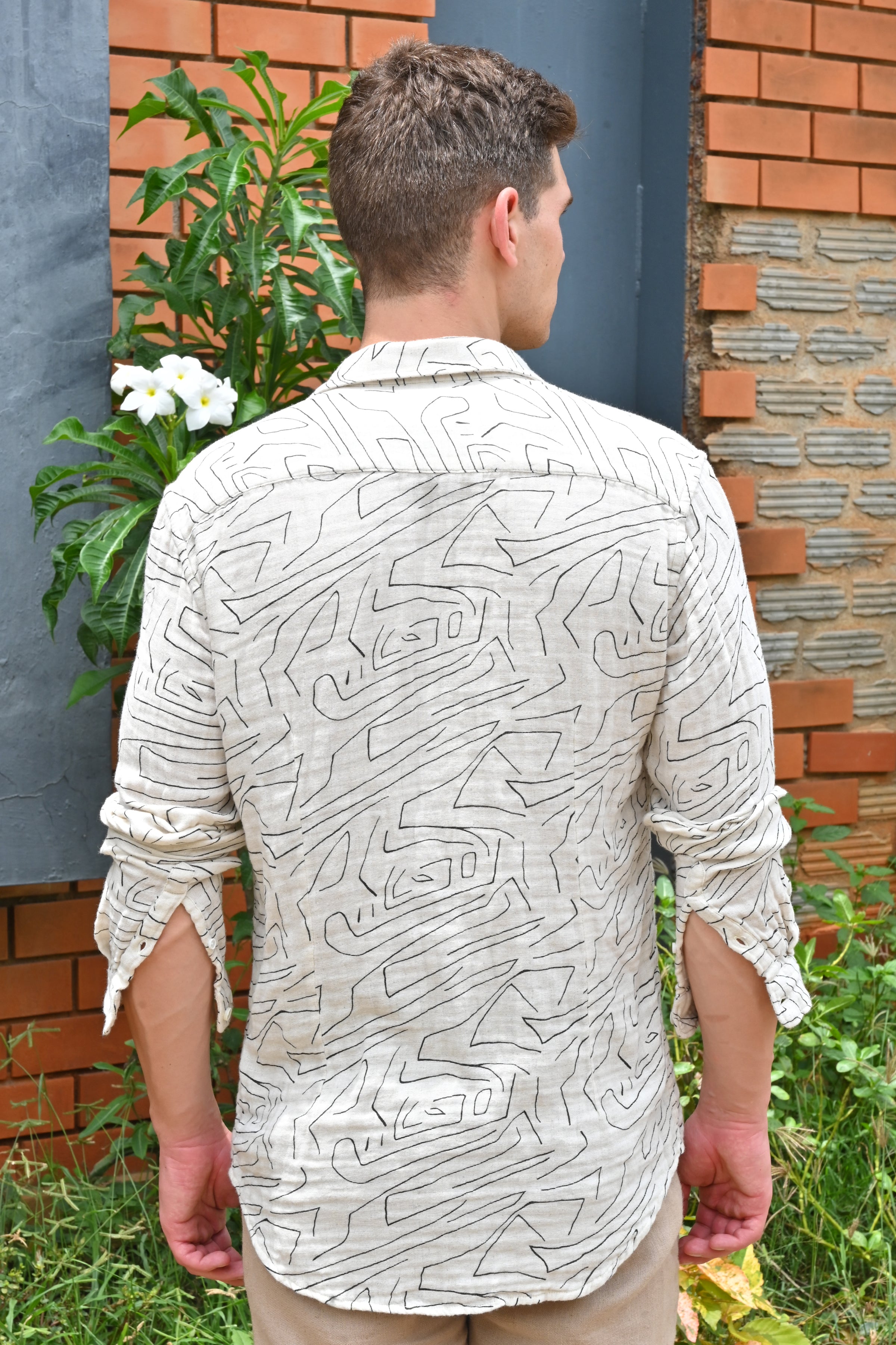 Men Barak White Double Layered Printed Shirt