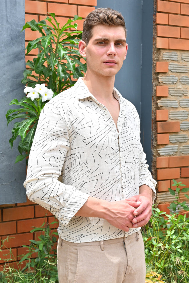 Men Barak White Double Layered Printed Shirt