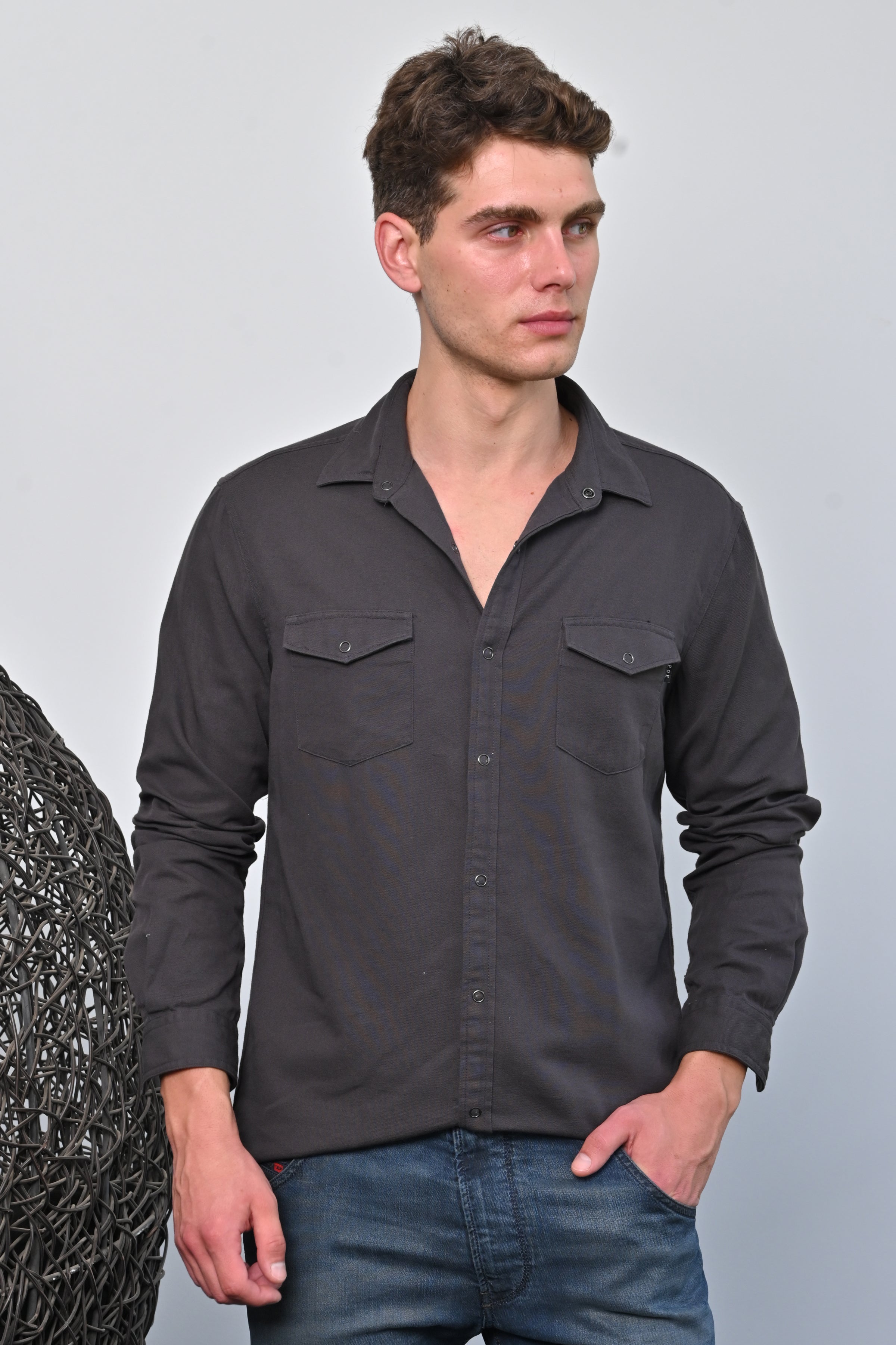 Men Cotton Pocketed Solid Shirt