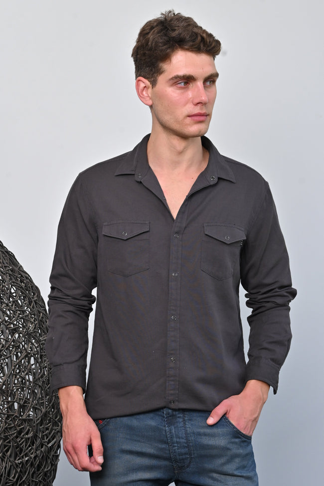 Men Cotton Pocketed Solid Shirt