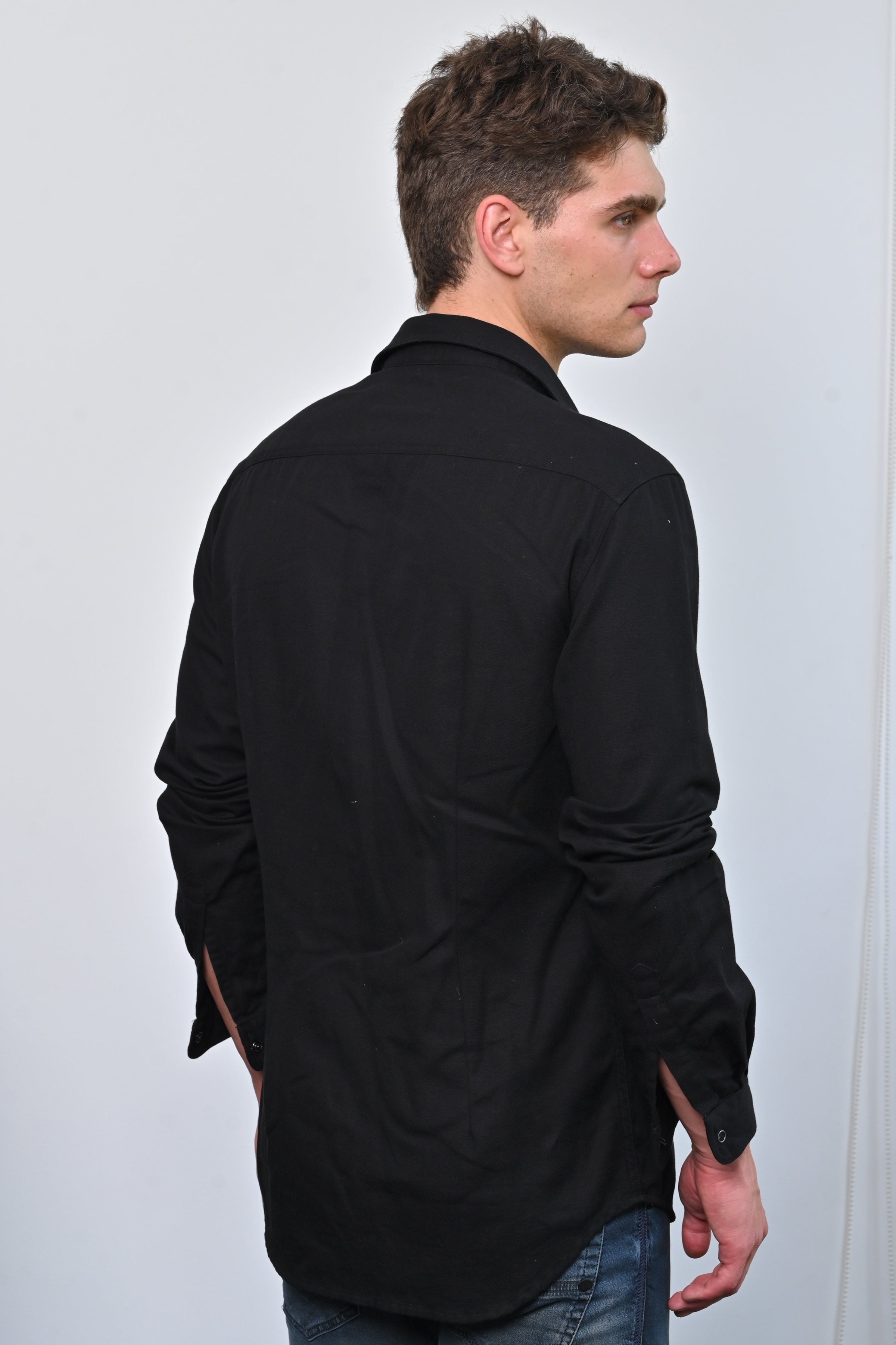 Men Brogan Cotton Pocketed Solid Shirt Black