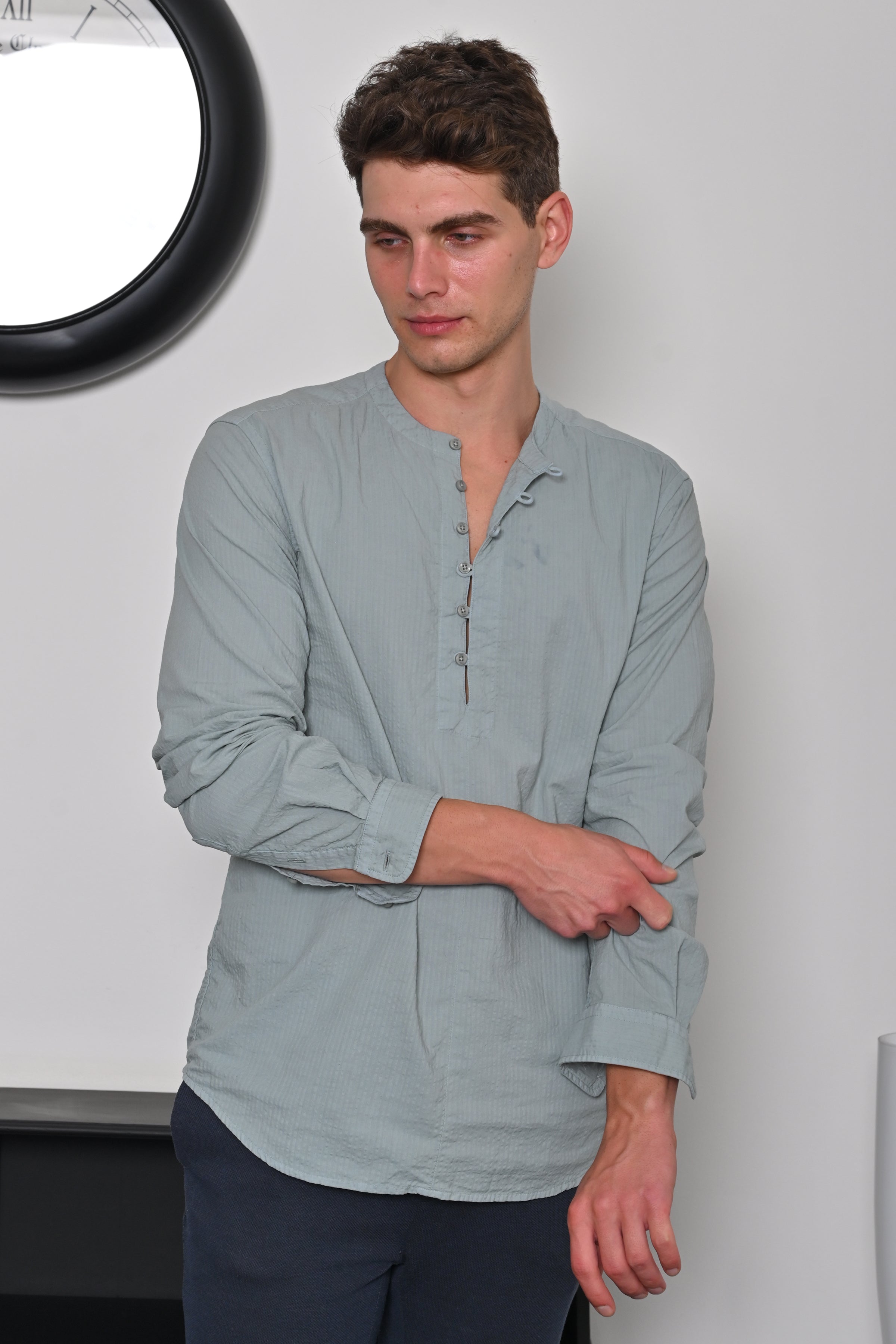 Men Seersucker Solid Kurta Shirt