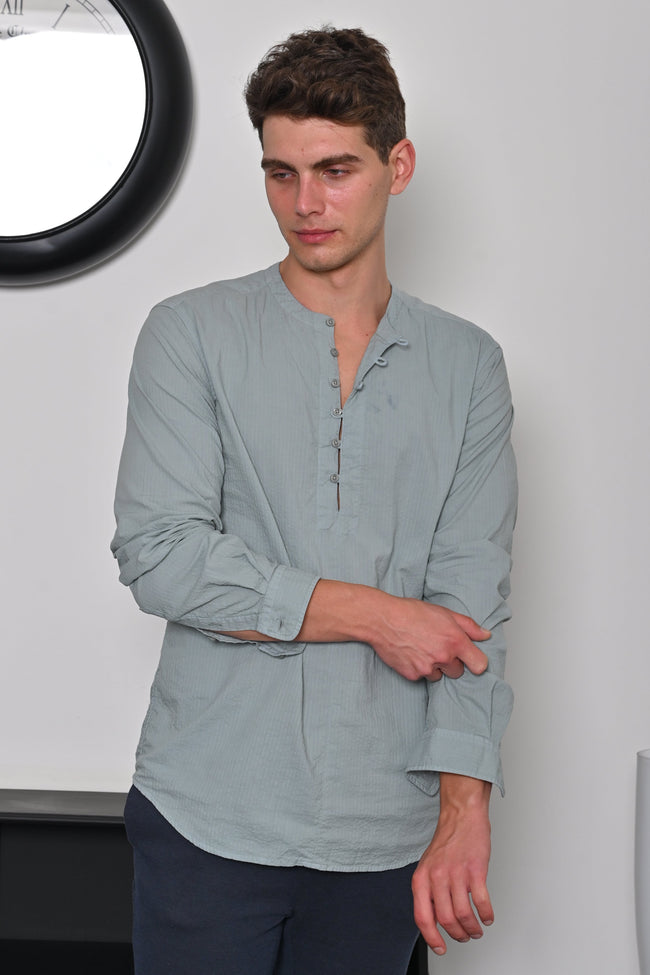 Men Seersucker Solid Kurta Shirt