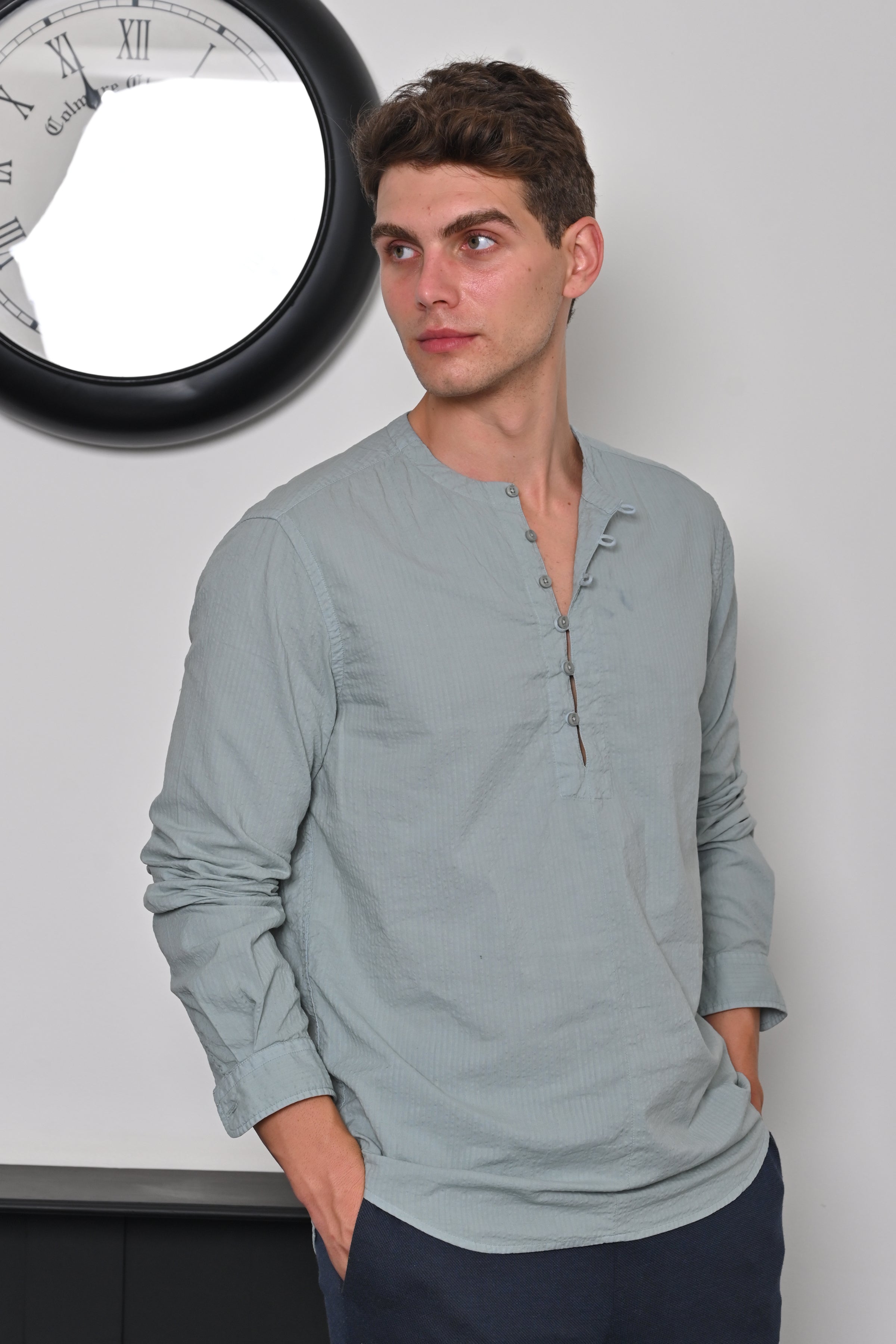 Men Seersucker Solid Kurta Shirt