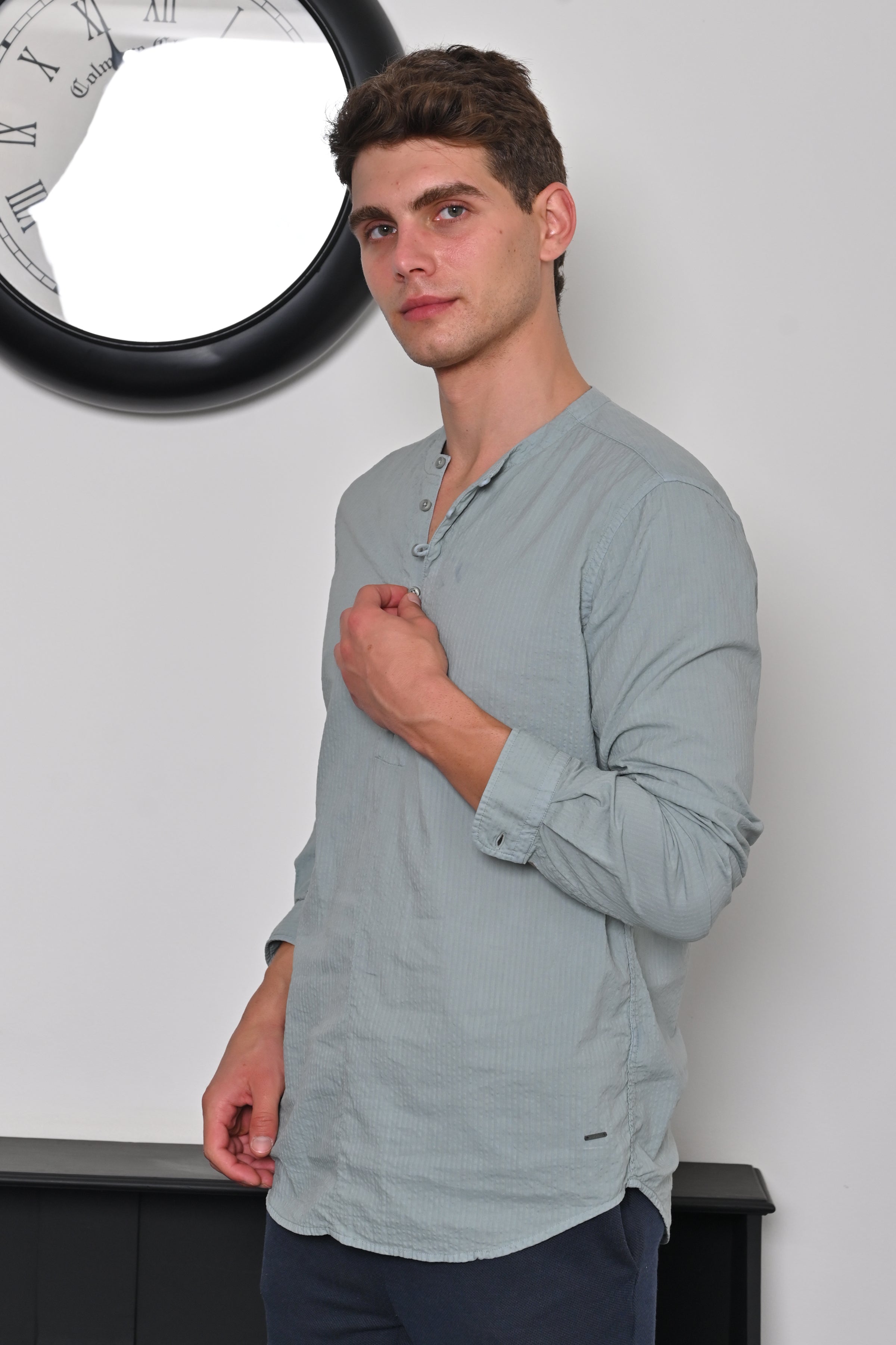 Men Seersucker Solid Kurta Shirt