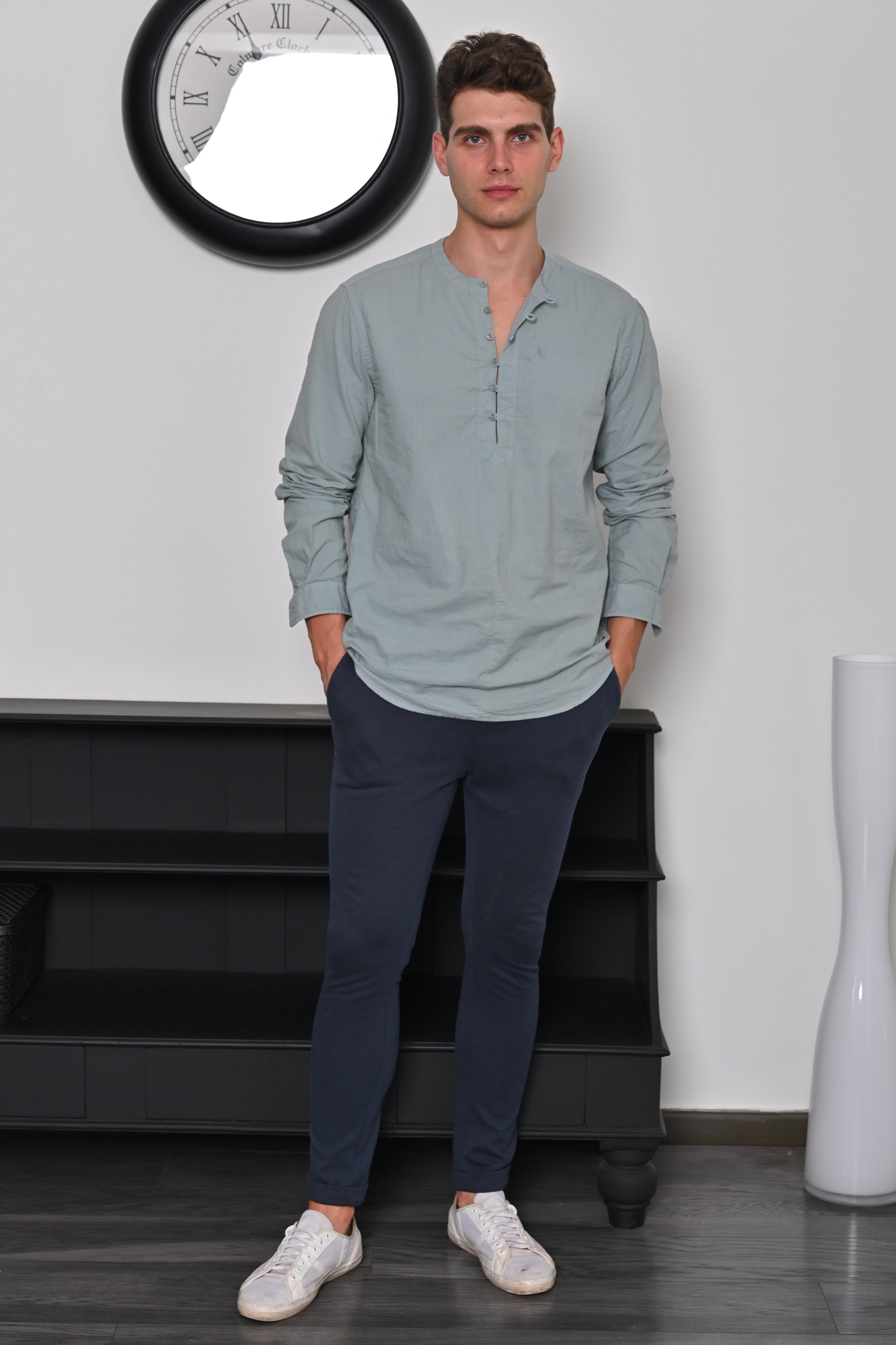 Men Seersucker Solid Kurta Shirt