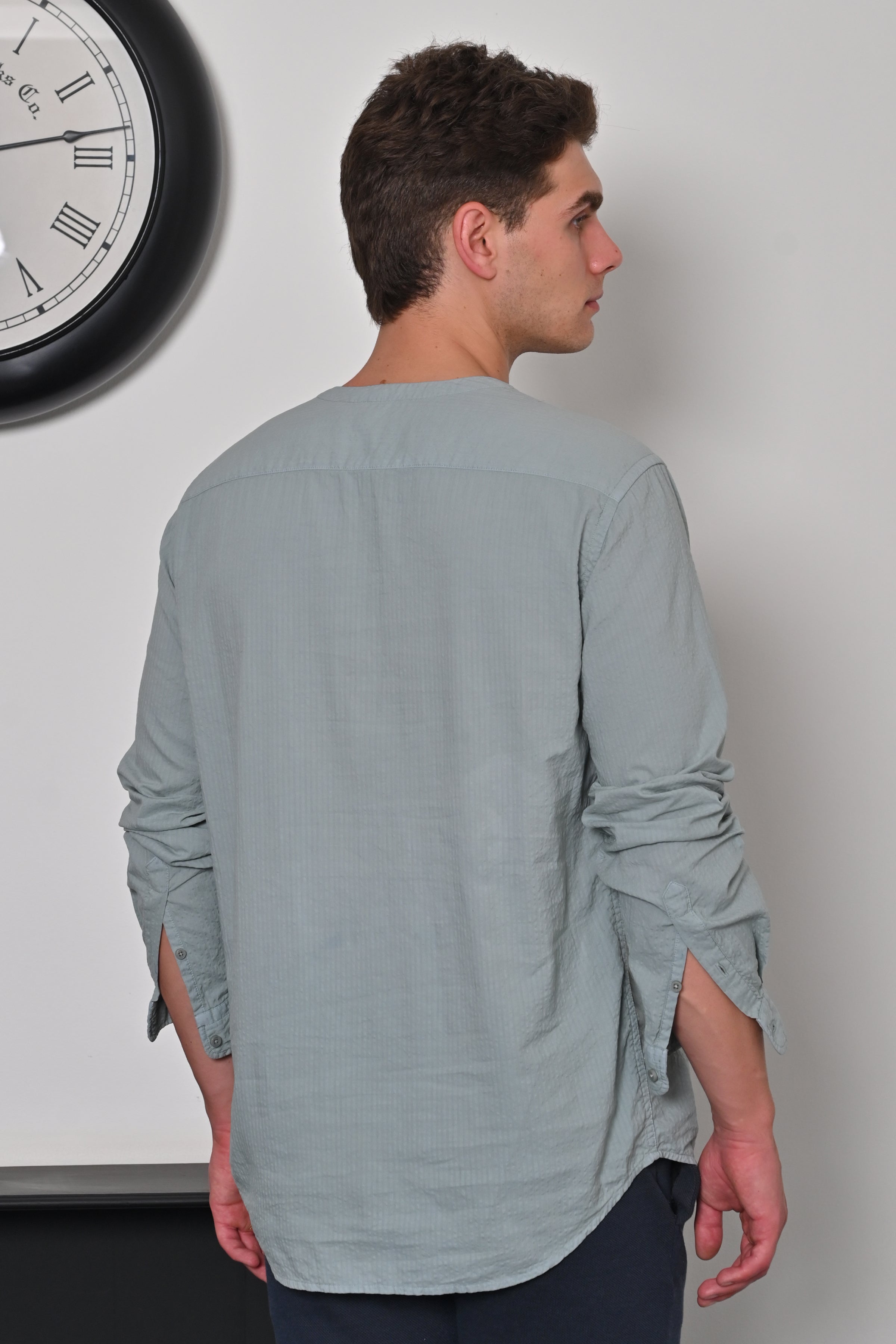 Men Seersucker Solid Kurta Shirt