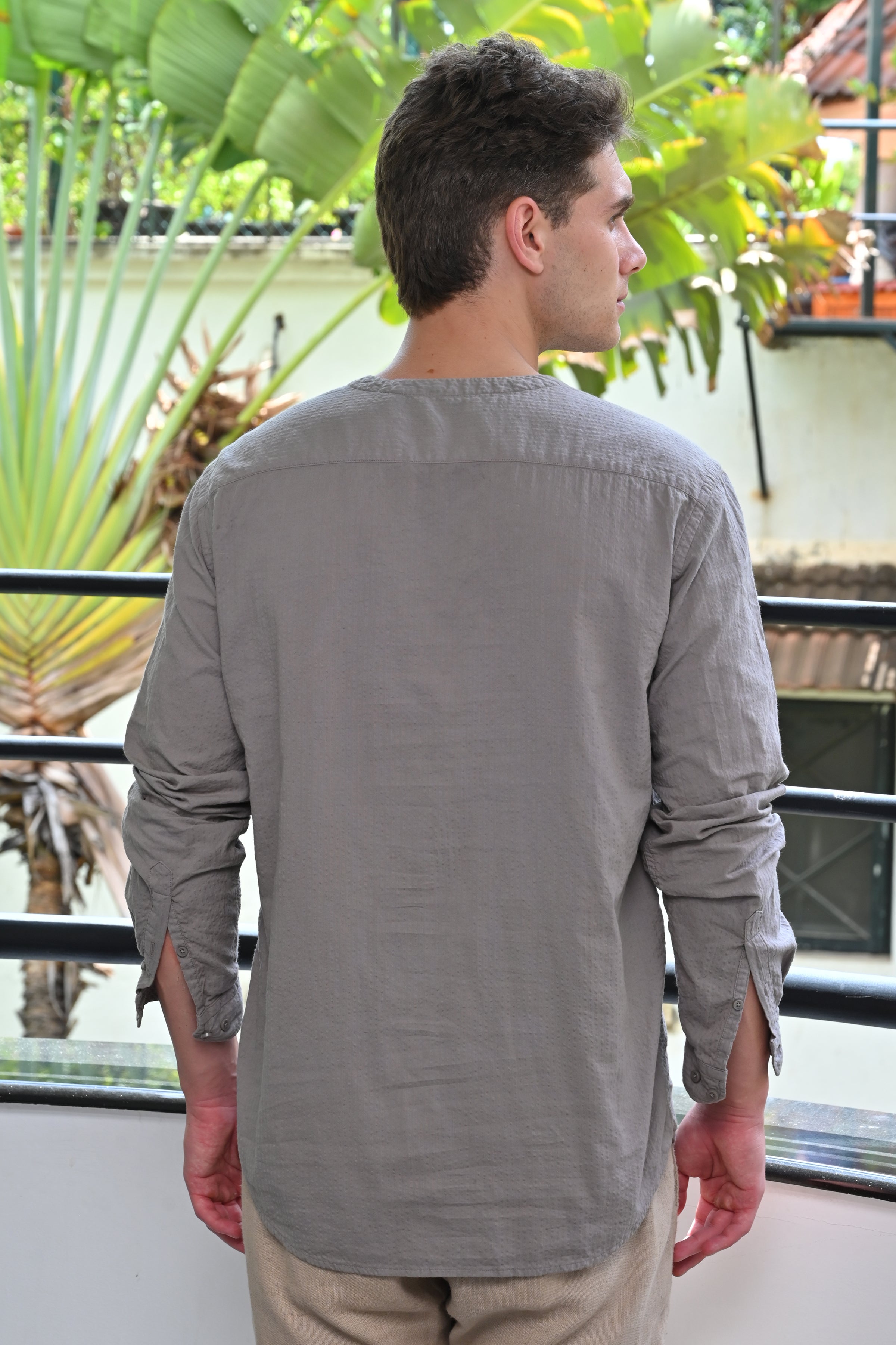 Men Seersucker Solid Kurta Shirt
