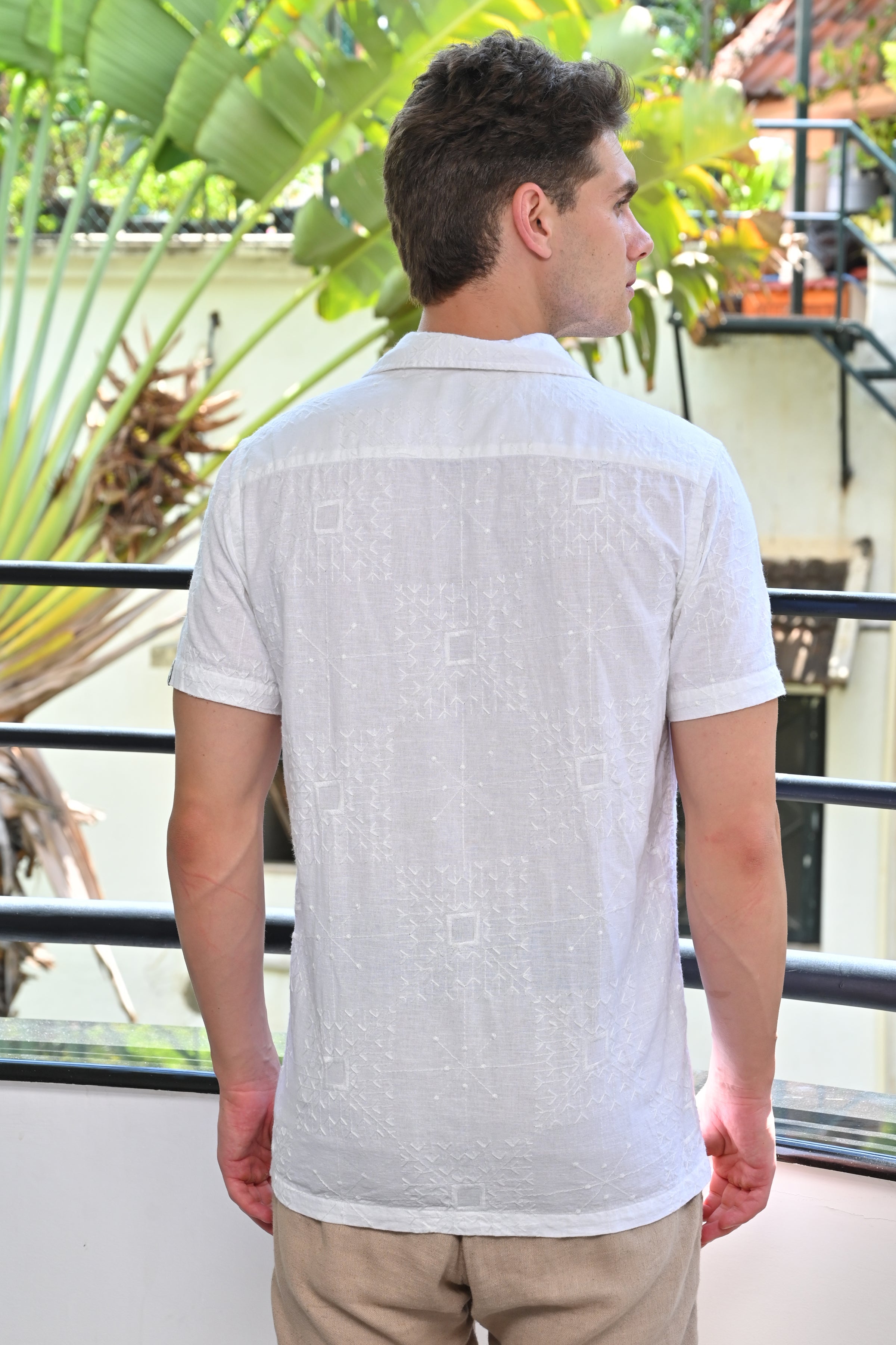 Men Cotton Linen Embroidered Shirt