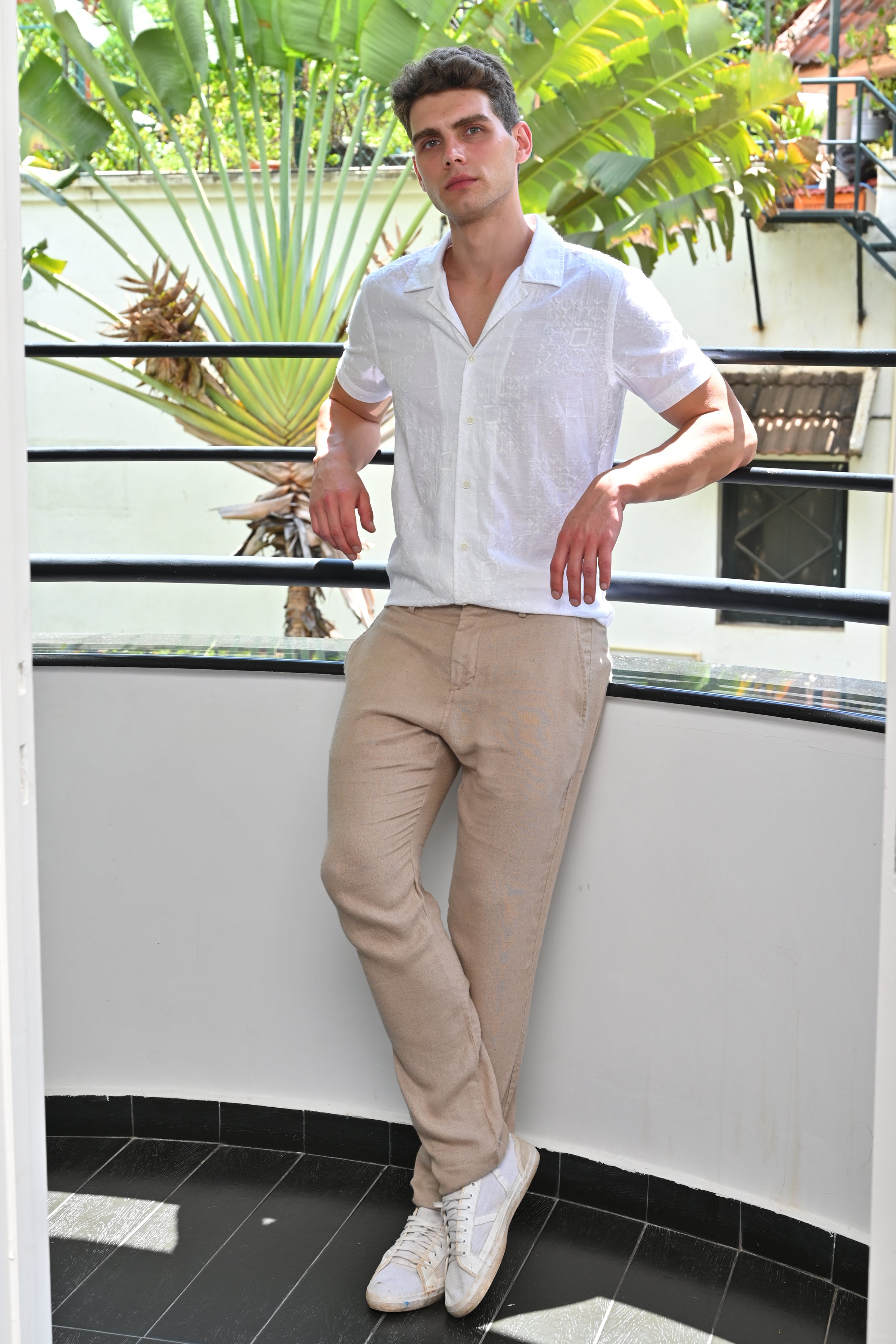 Men Cotton Linen Embroidered Shirt