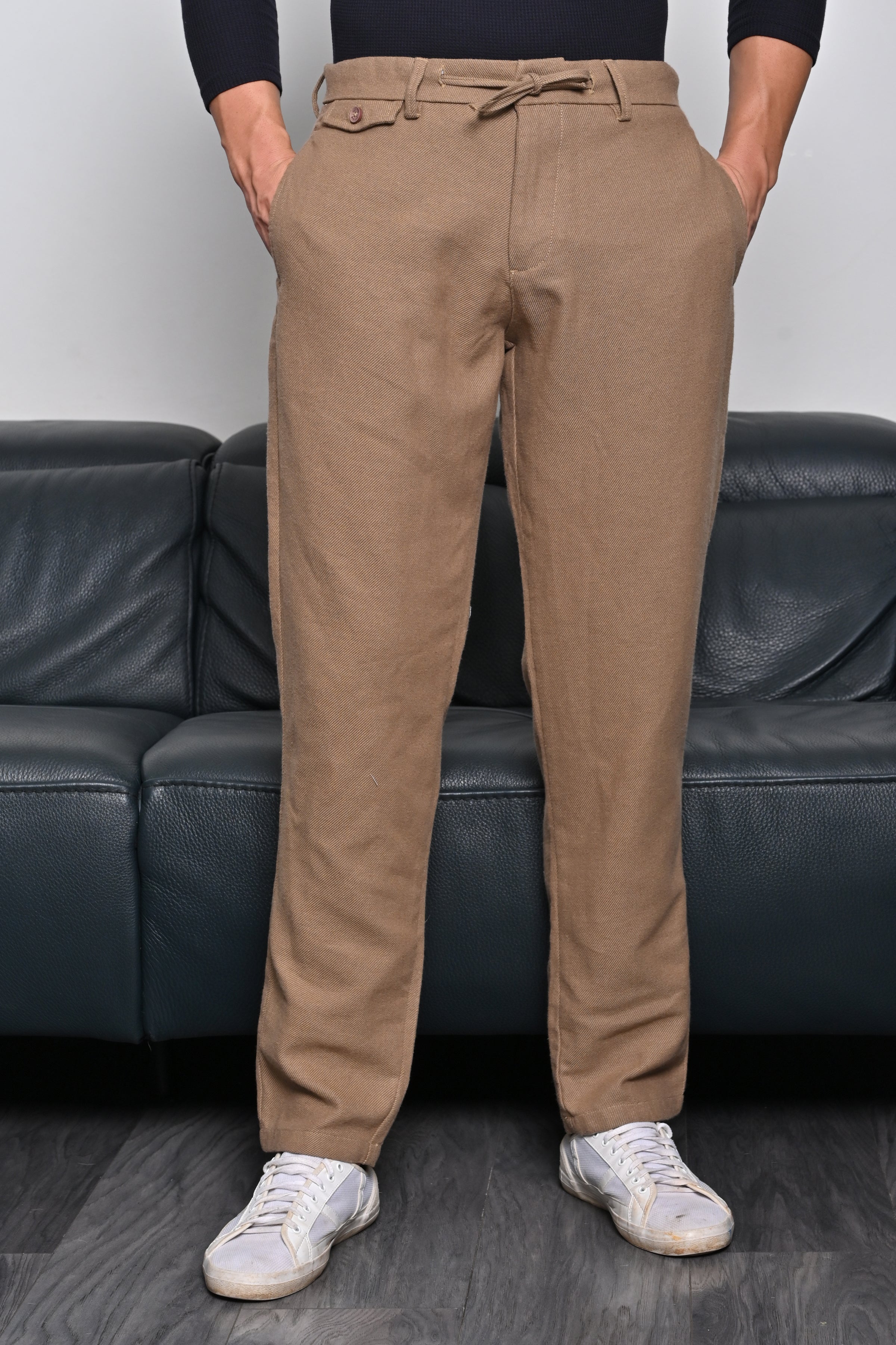 Men Tart Cotton Blend Drawstring Trouser Khaki