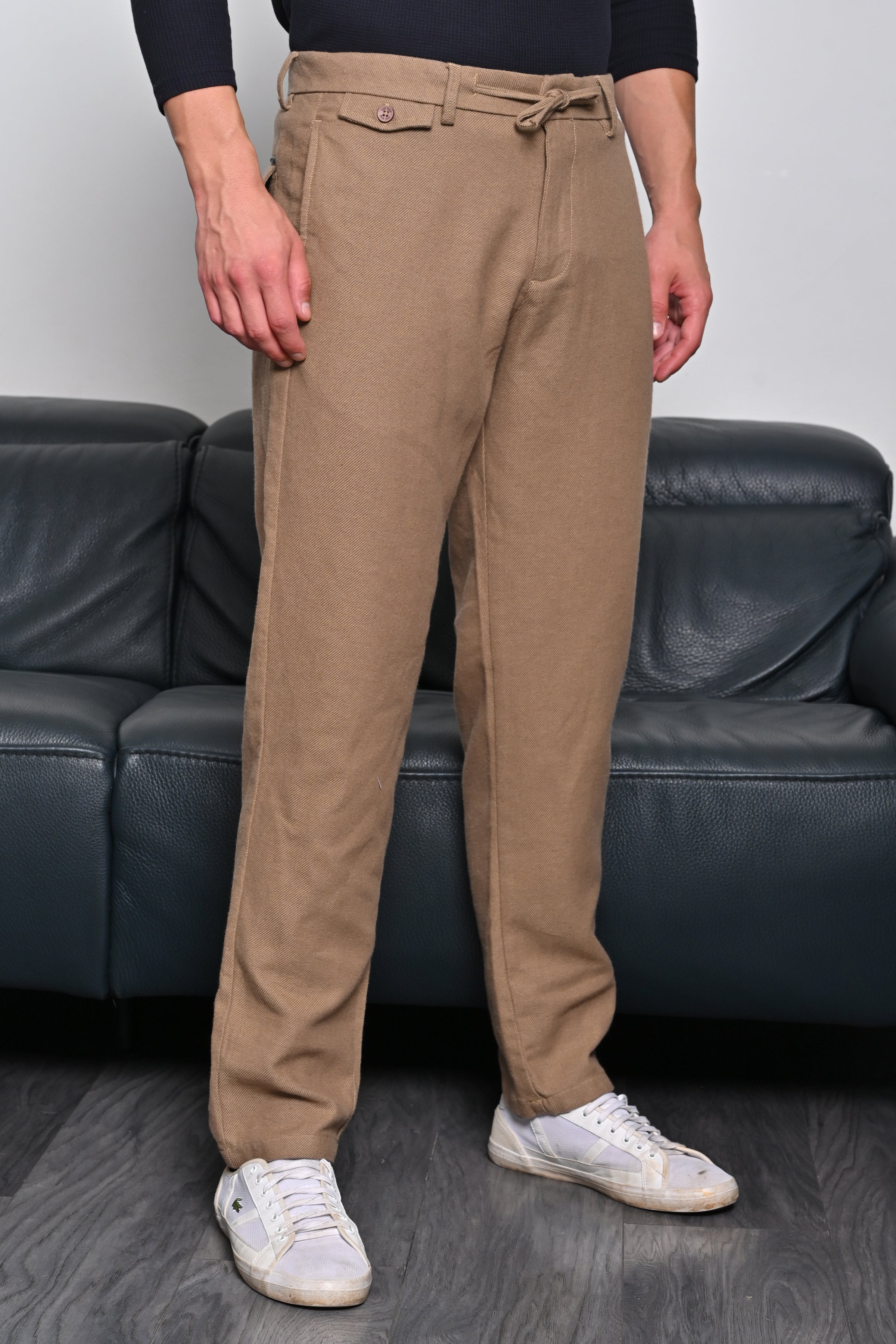 Men Tart Cotton Blend Drawstring Trouser Khaki