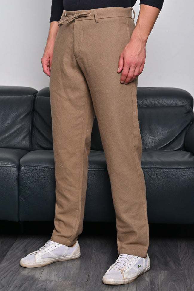 Men Tart Cotton Blend Drawstring Trouser Khaki