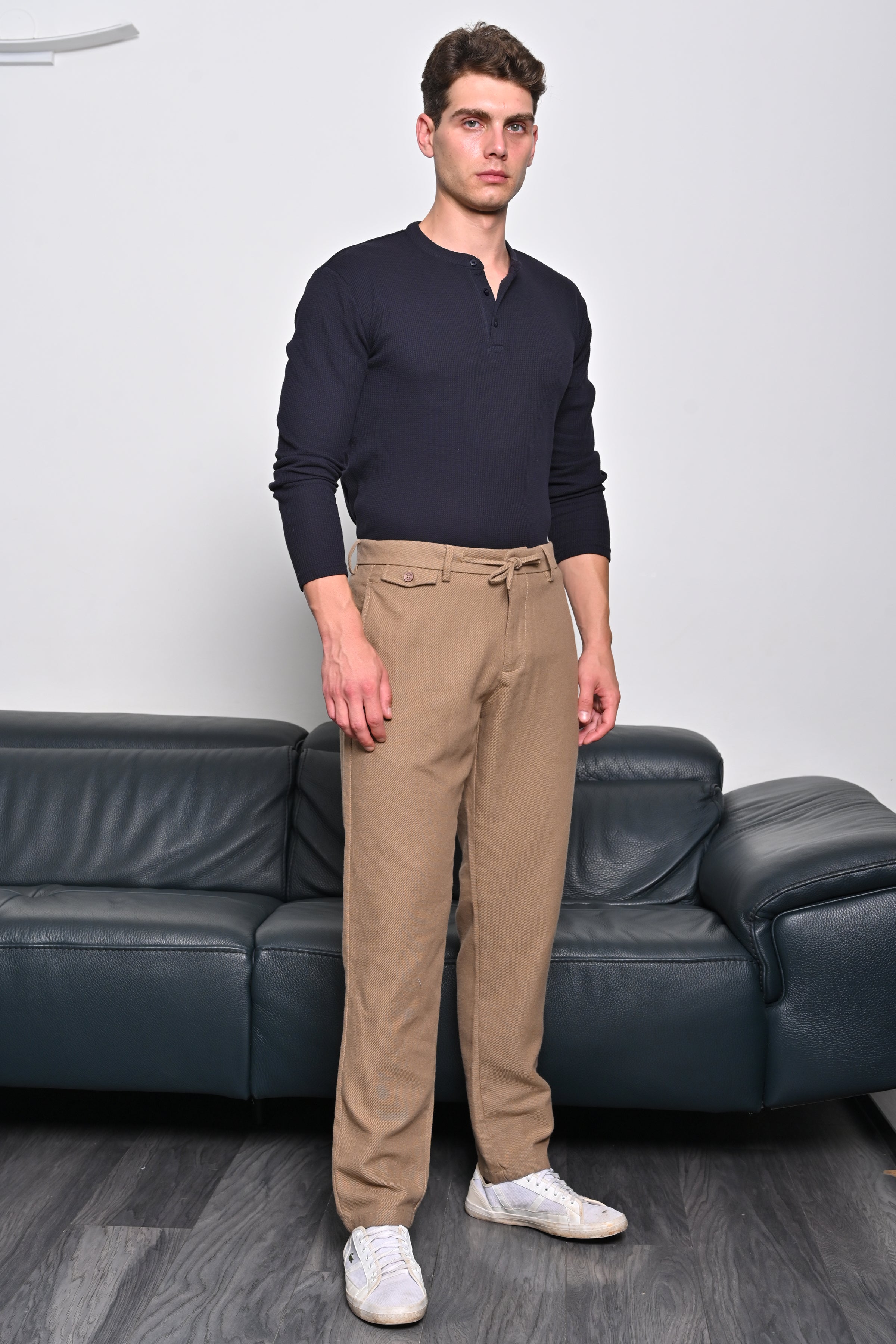 Men Tart Cotton Blend Drawstring Trouser Khaki