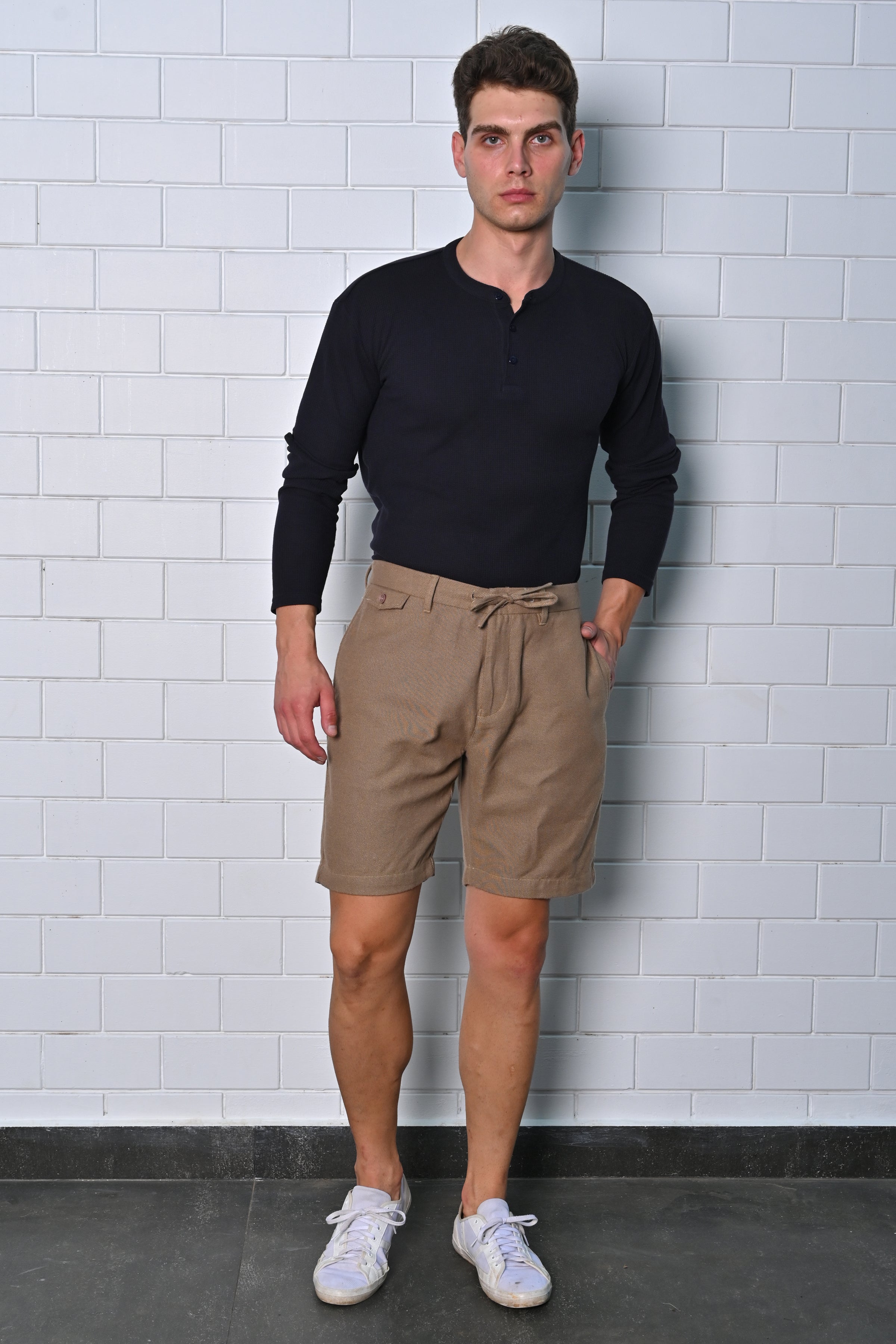 Men Terry Cotton Comfort Shorts Khaki
