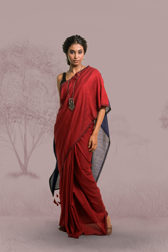 Ishq ke Jharokhe Red Handloom Cotton Acrylic Saree