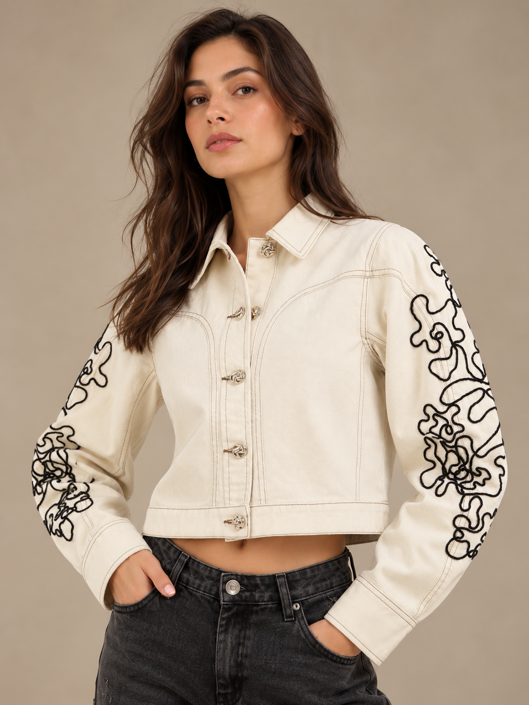 Women Embroidered Denim Jacket